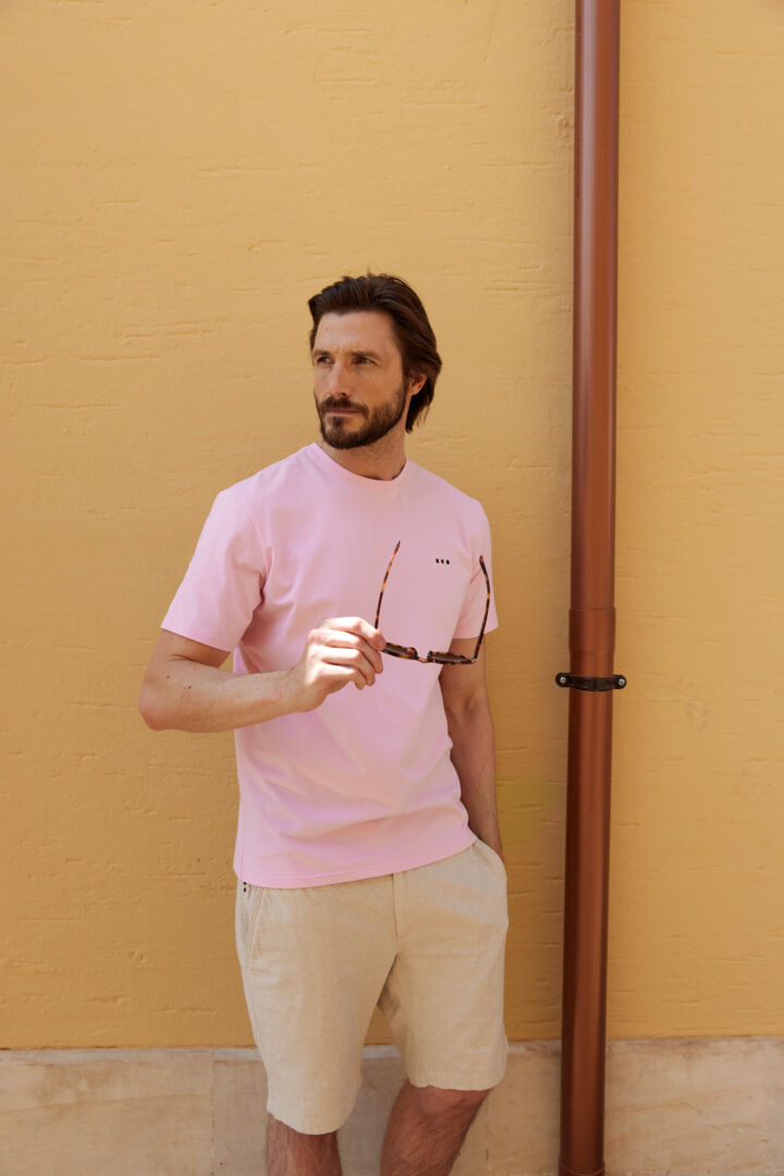 Tee shirt basic logo poitrine rose FQ1924