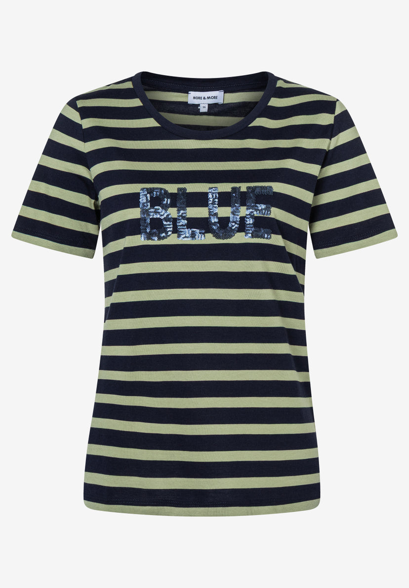 Tee shirt rayé avec lettrage à paillettes MORE & MORE