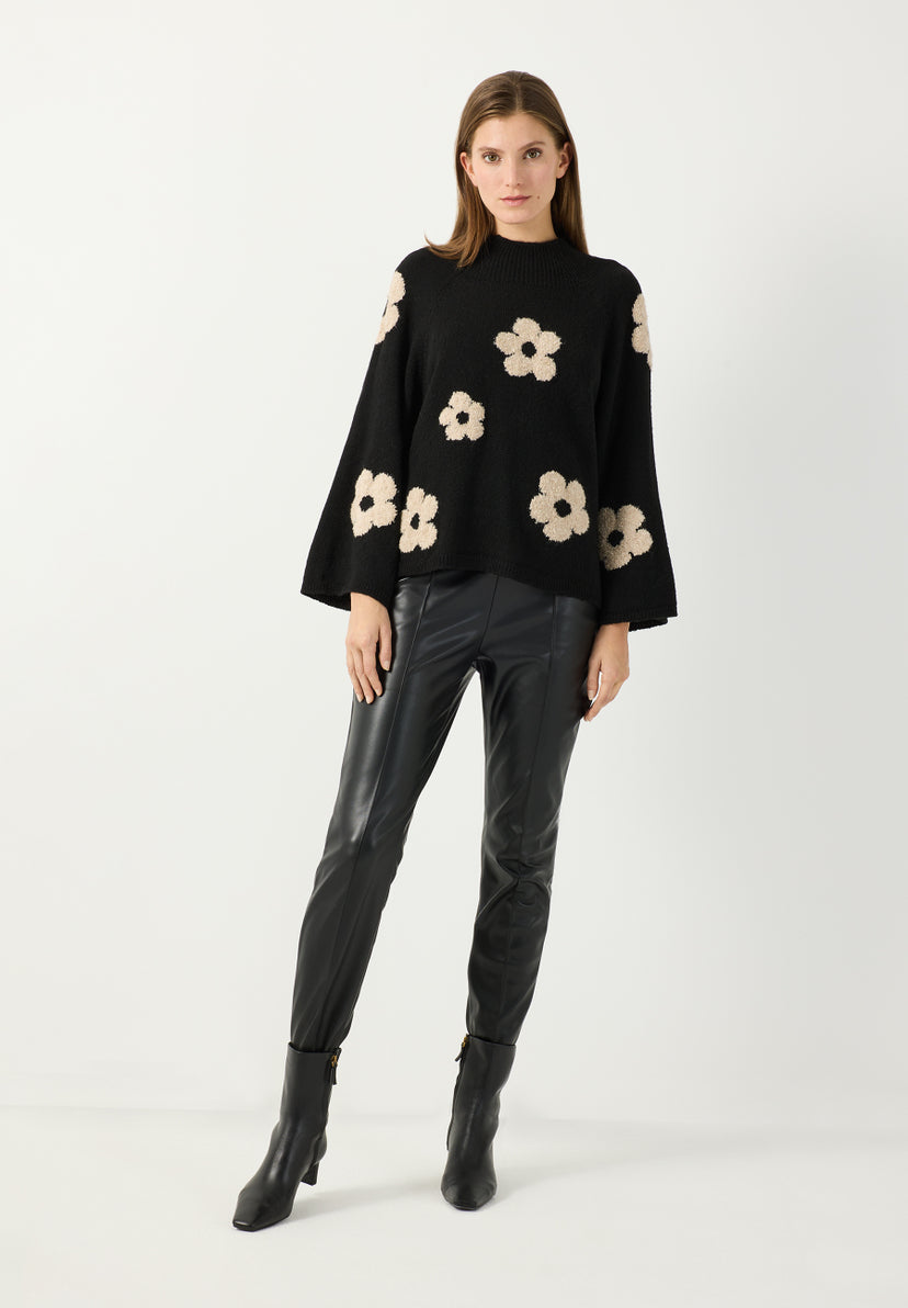 Pull en maille à grands motifs floraux noir More & More