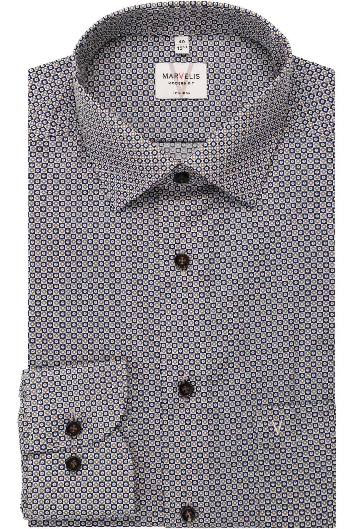 Chemise imprimée beige et marine Marvelis