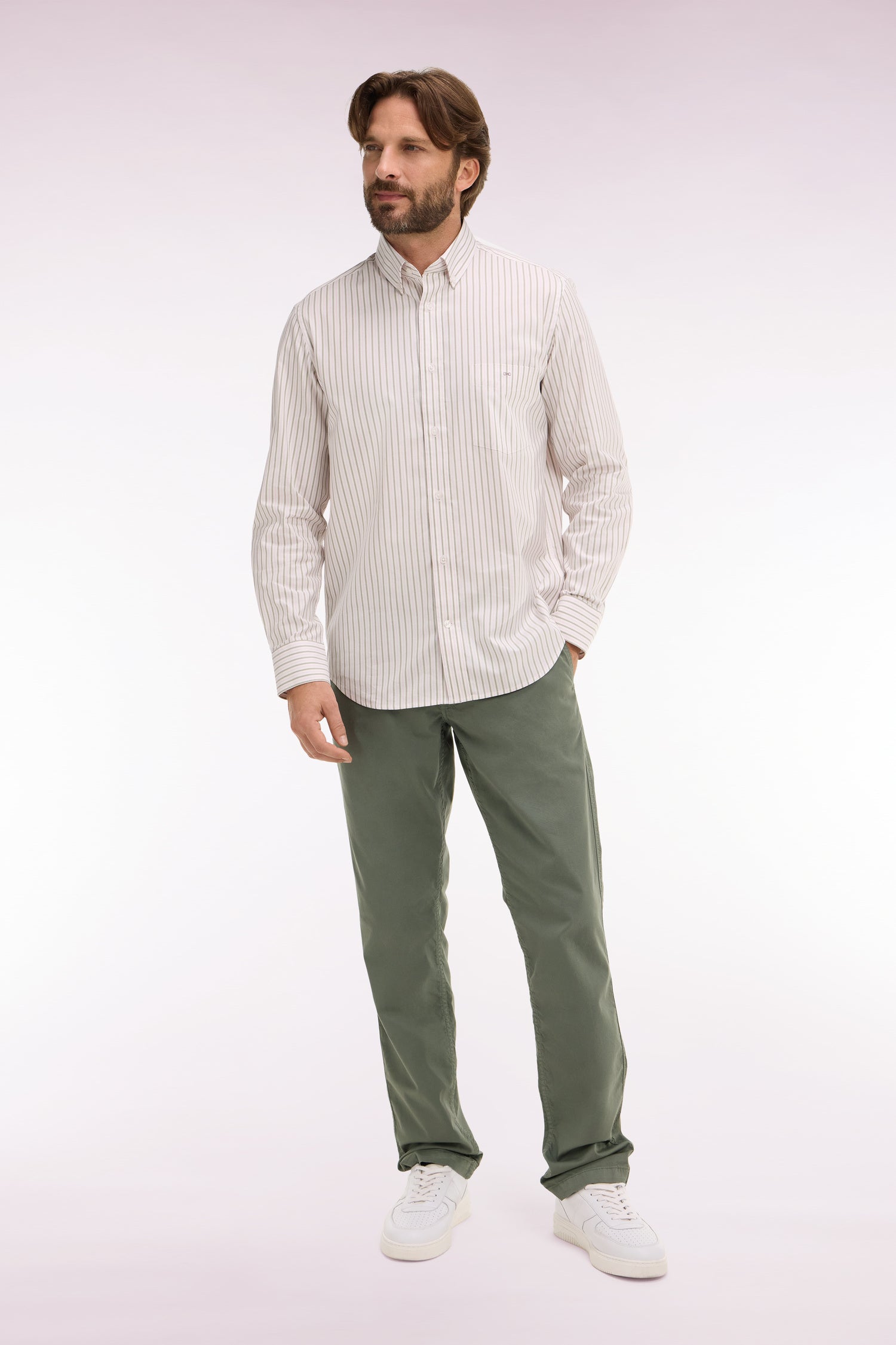 Pantalon chino regular en coton stretch kaki EDEN PARK