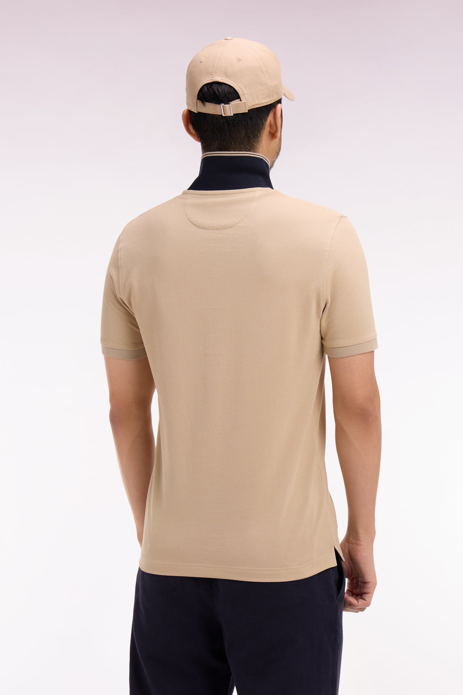 Polo à manches courtes en piqué coton beige écusson Eden Park