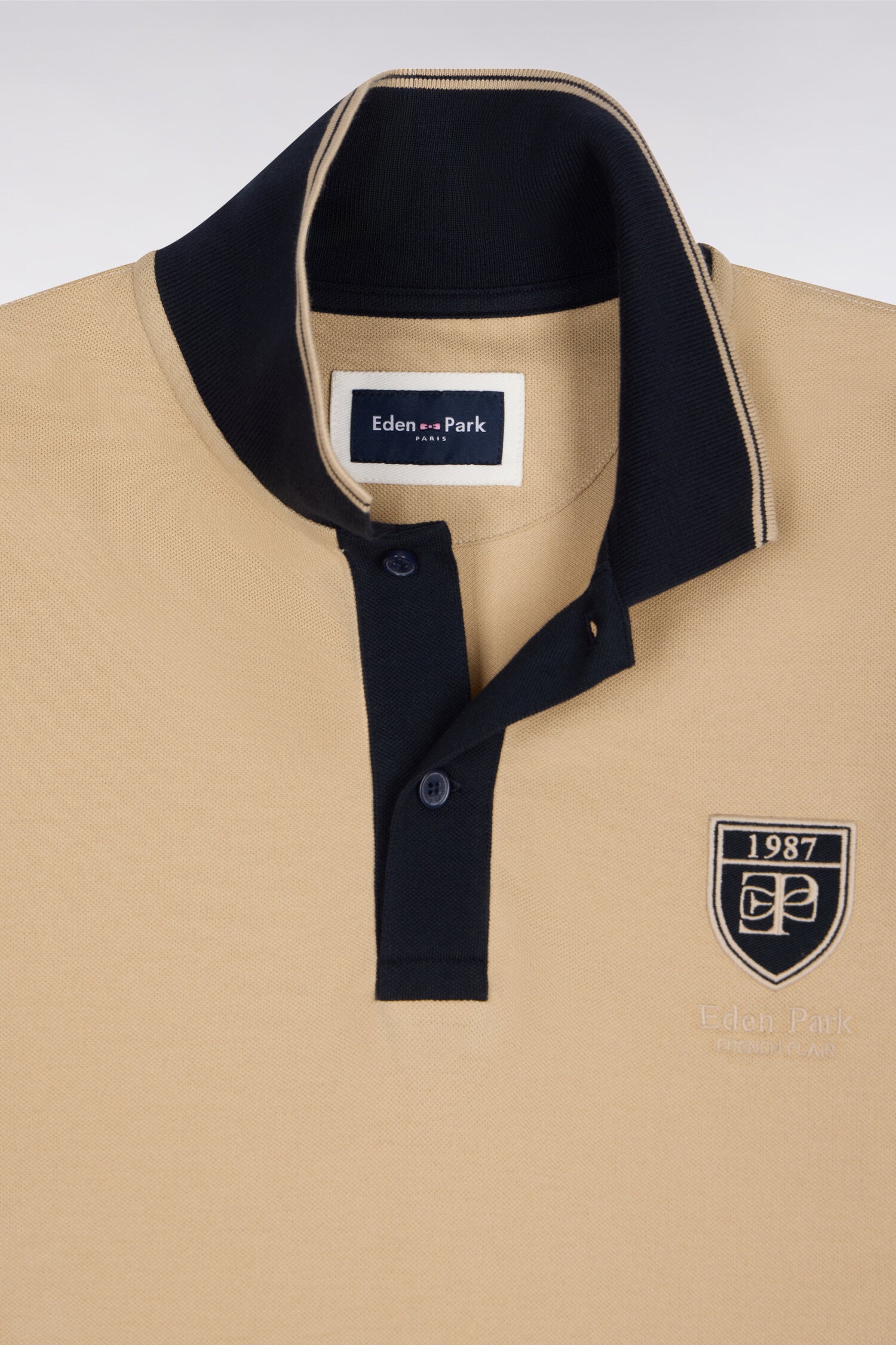 Polo à manches courtes en piqué coton beige écusson Eden Park
