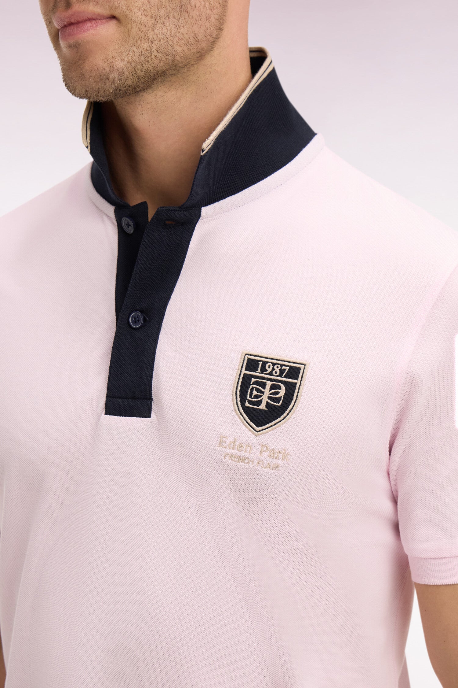 Polo à manches courtes en piqué coton rose écusson Eden Park