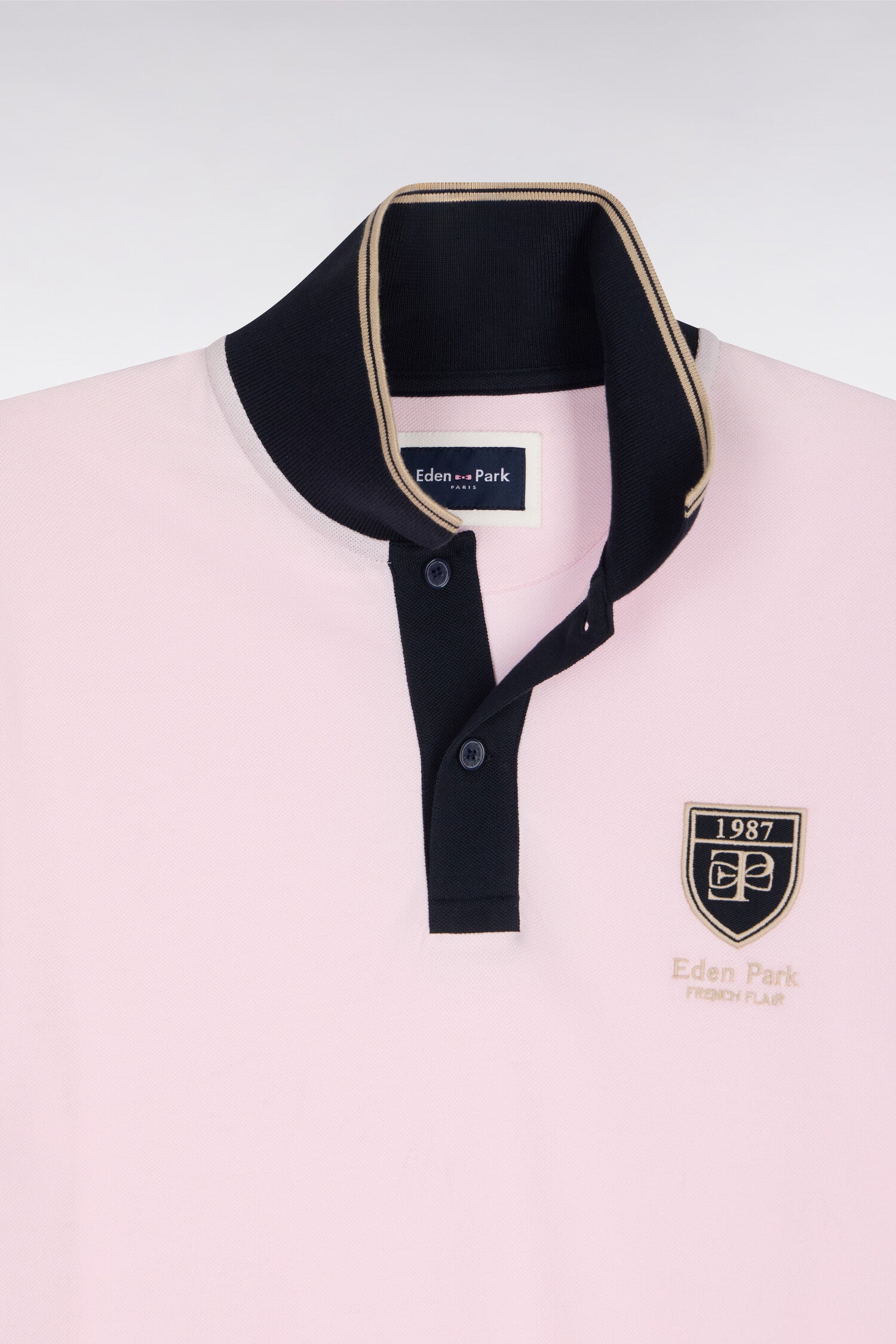 Polo à manches courtes en piqué coton rose écusson Eden Park
