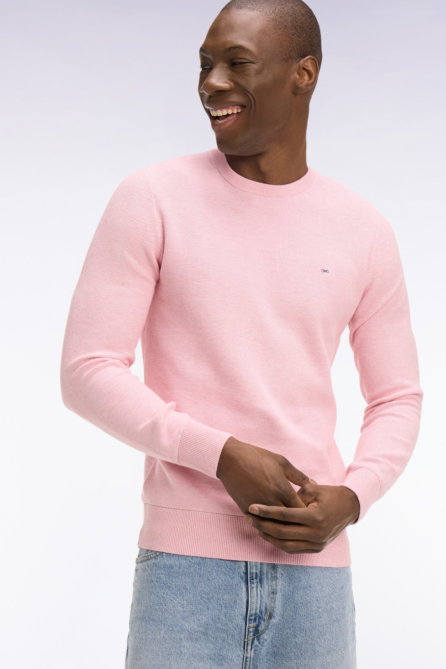 Pull col rond en coton rose EDEN PARK