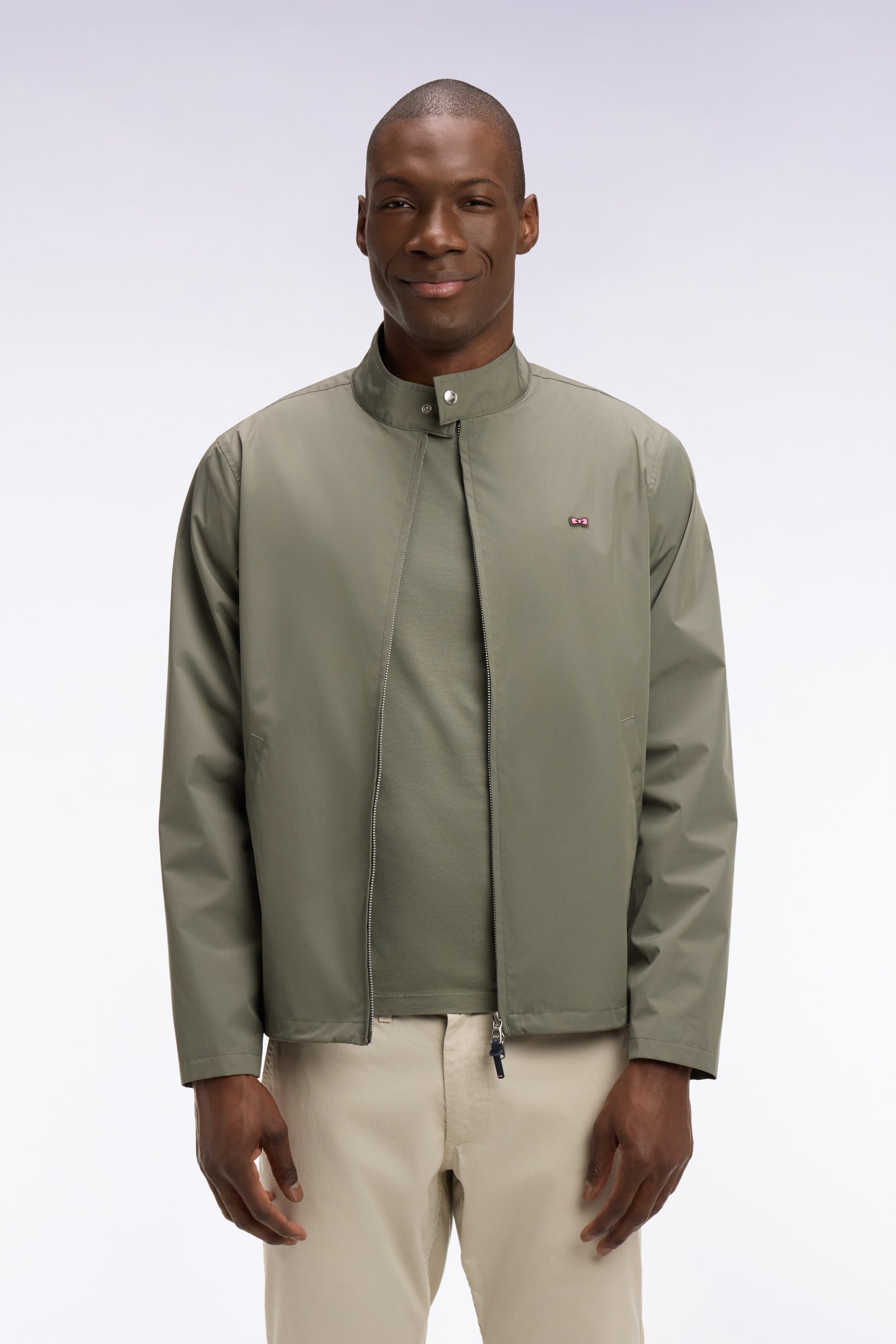 Blouson à col motard en nylon kaki EDEN PARK