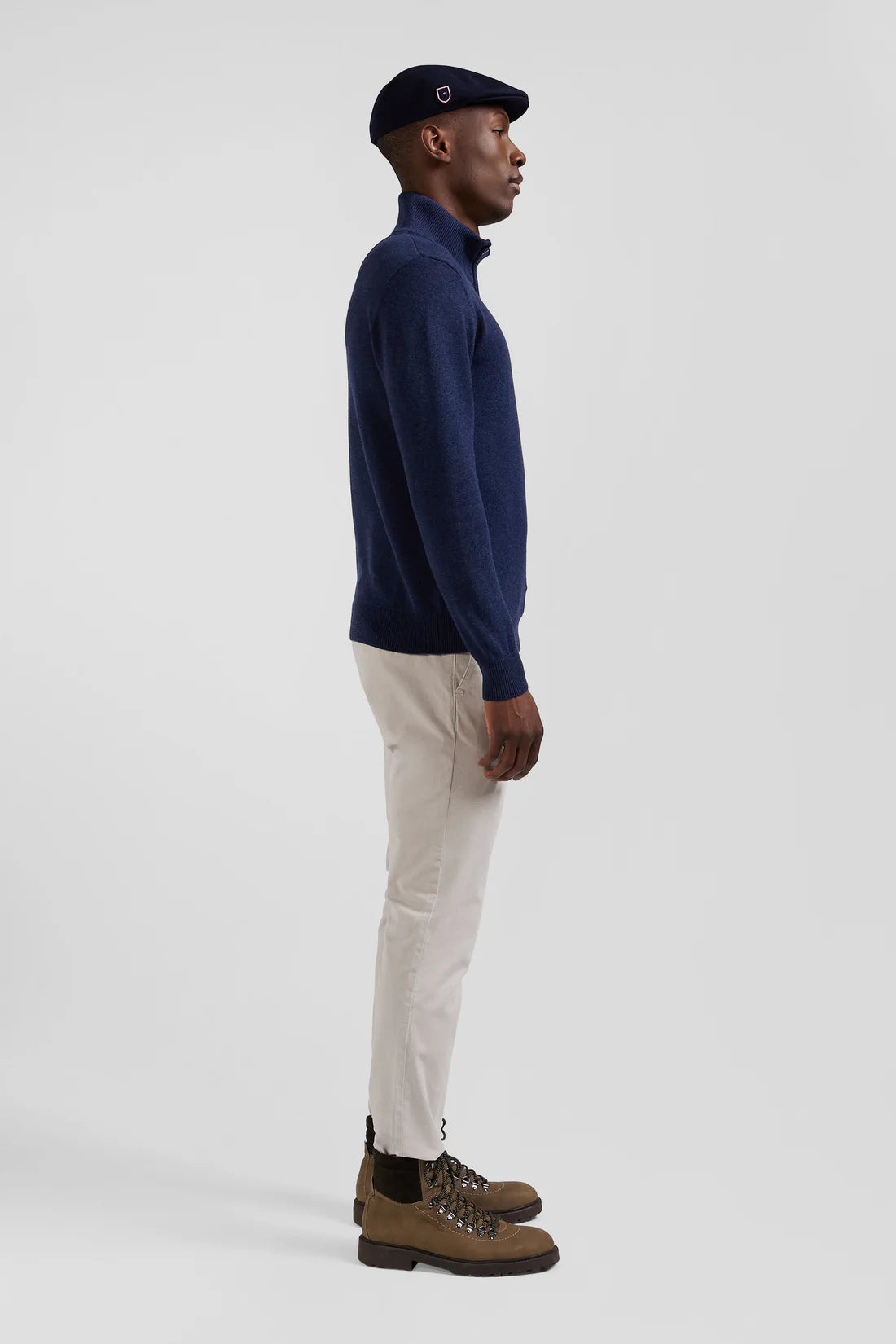 Pull col camionneur zippé en laine et coton bleu foncé EDEN PARK
