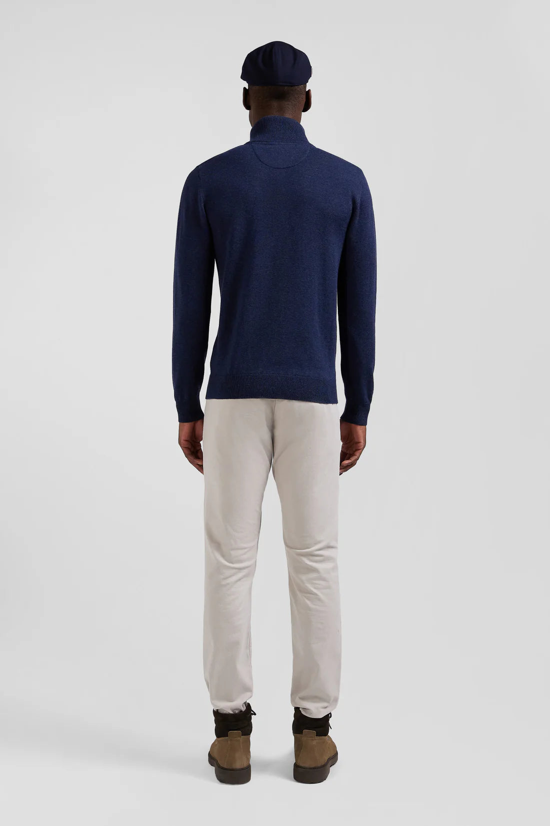 Pull col camionneur zippé en laine et coton bleu foncé EDEN PARK