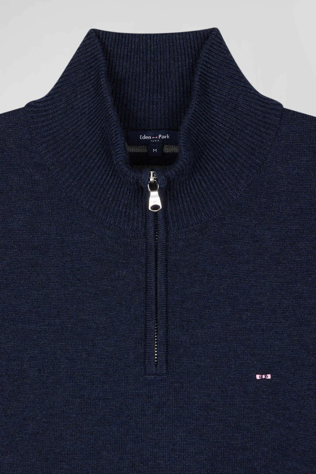 Pull col camionneur zippé en laine et coton bleu foncé EDEN PARK