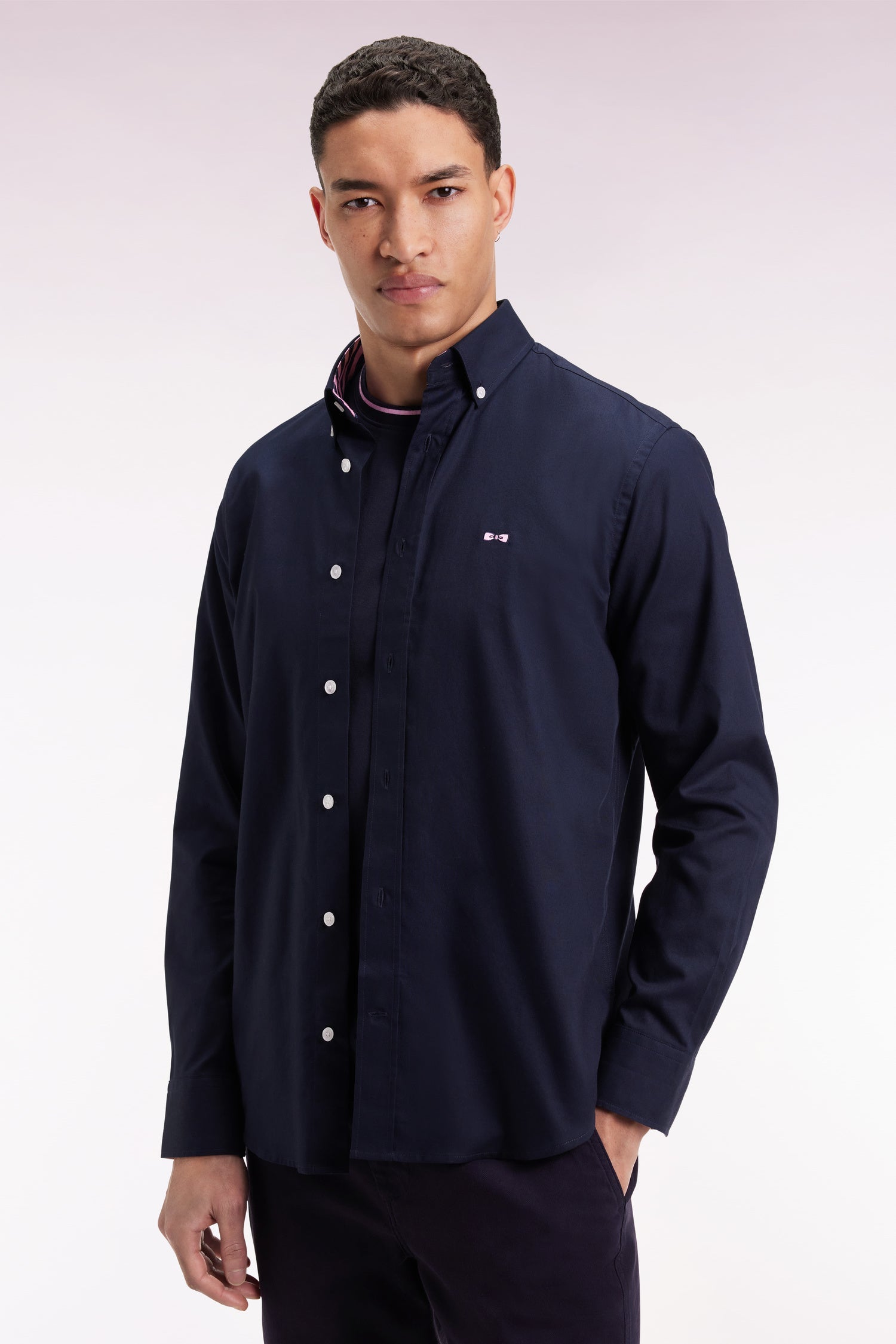 Chemise en coton pinpoint marine broderie 10 dos EDEN PARK