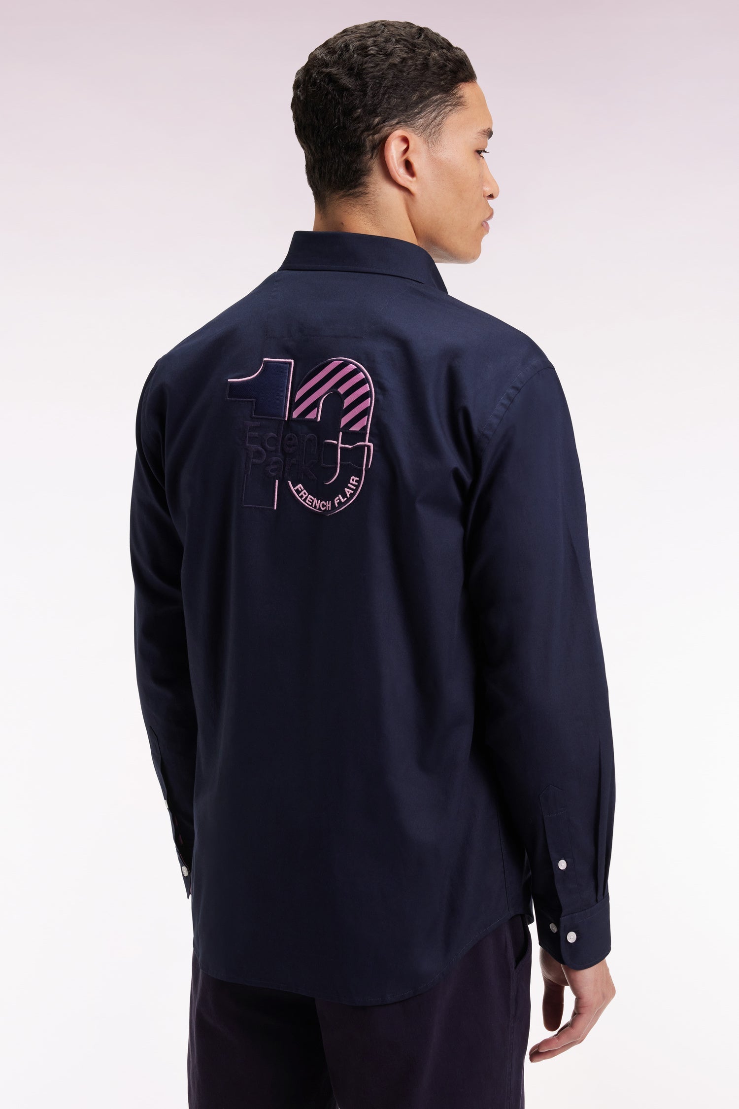 Chemise en coton pinpoint marine broderie 10 dos EDEN PARK