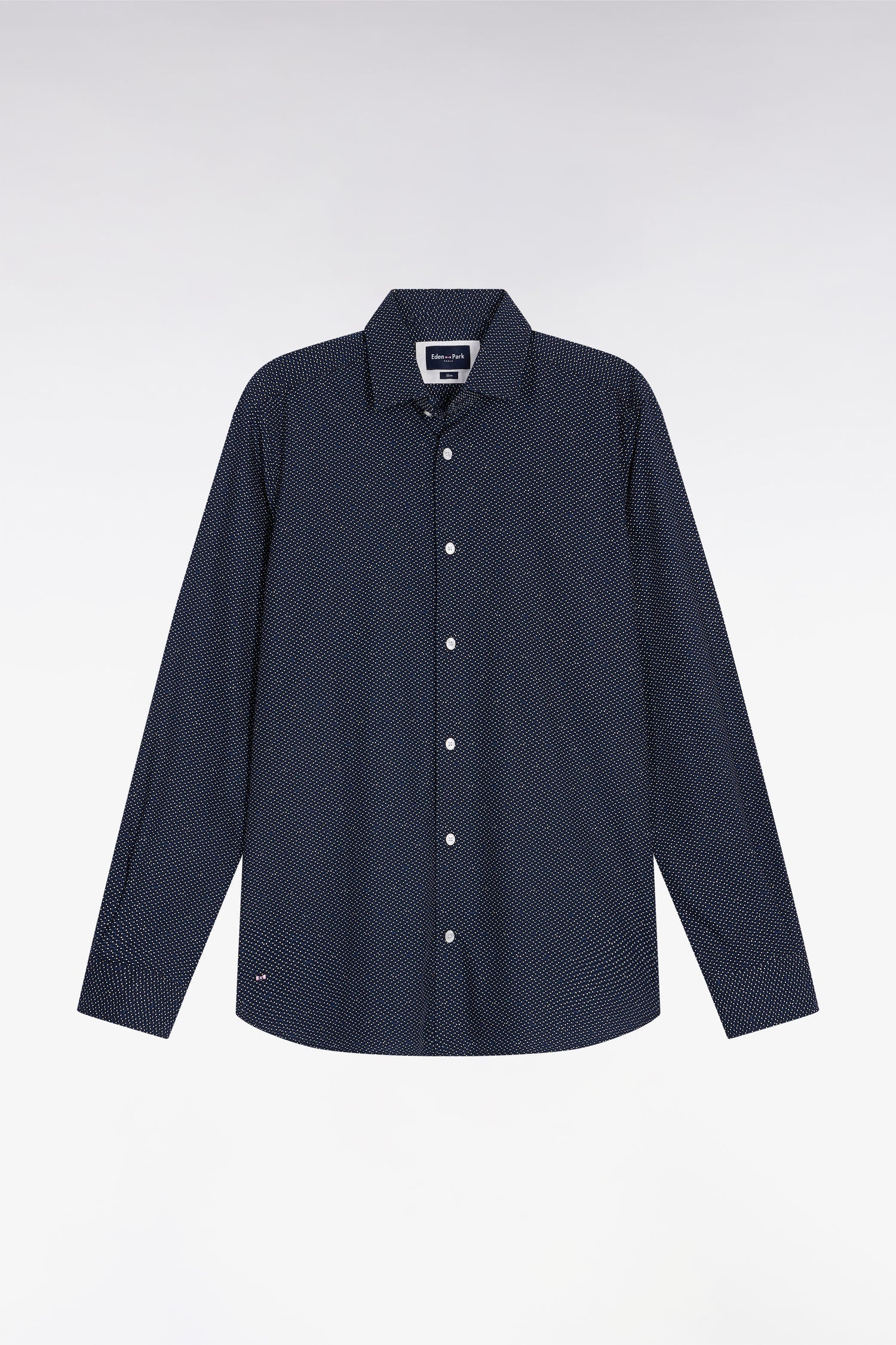 Chemise en coton à micro-motif pois bleu coupe slim EDEN PARK
