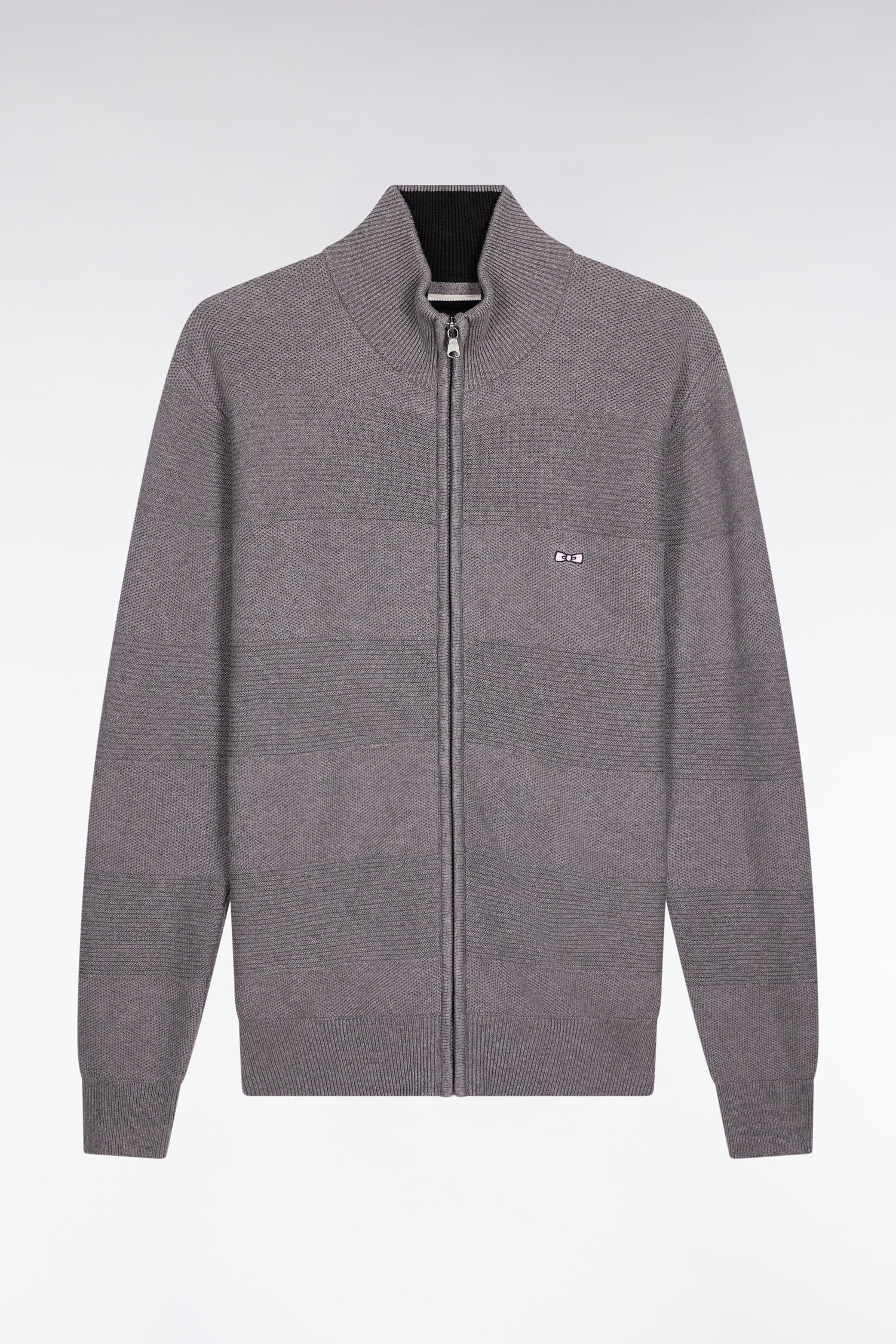 Cardigan zippé en coton nid d'abeille gris EDEN PARK