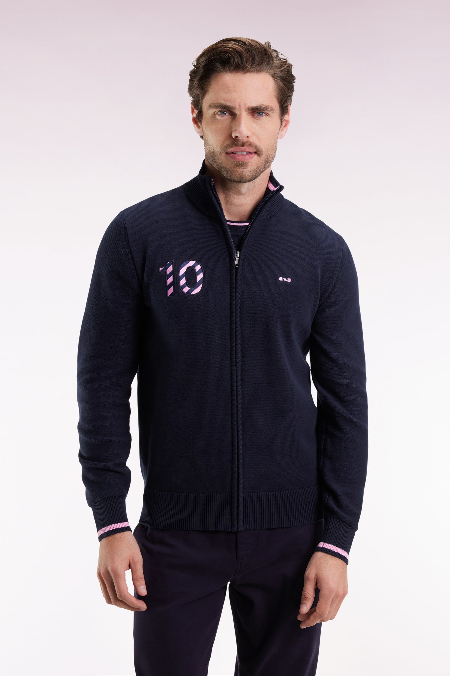 Cardigan zippé en coton marine broderie 10 marine EDEN PARK