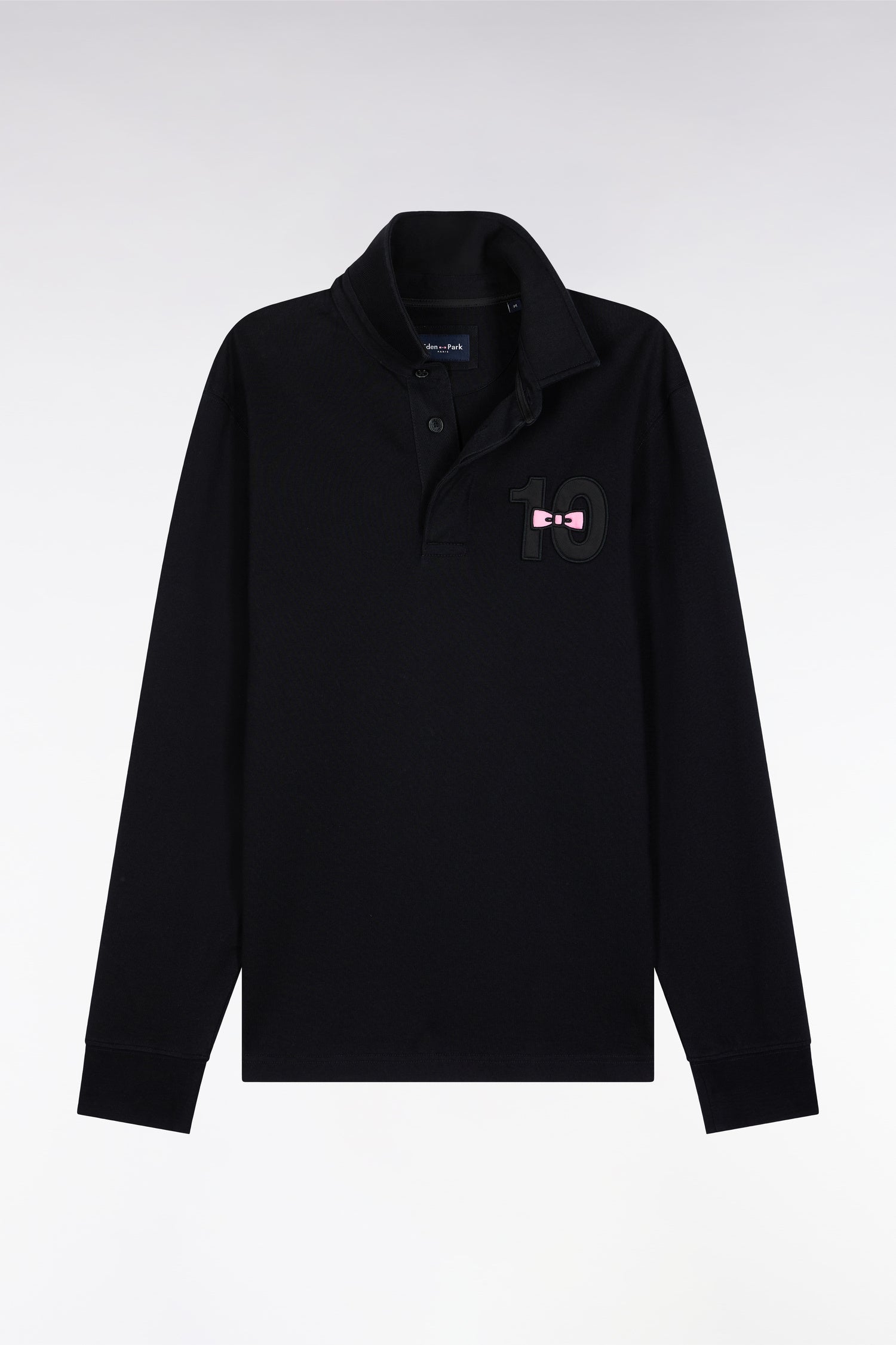 Maillot à manches longues en jersey de coton épais noir brodé EDEN PARK