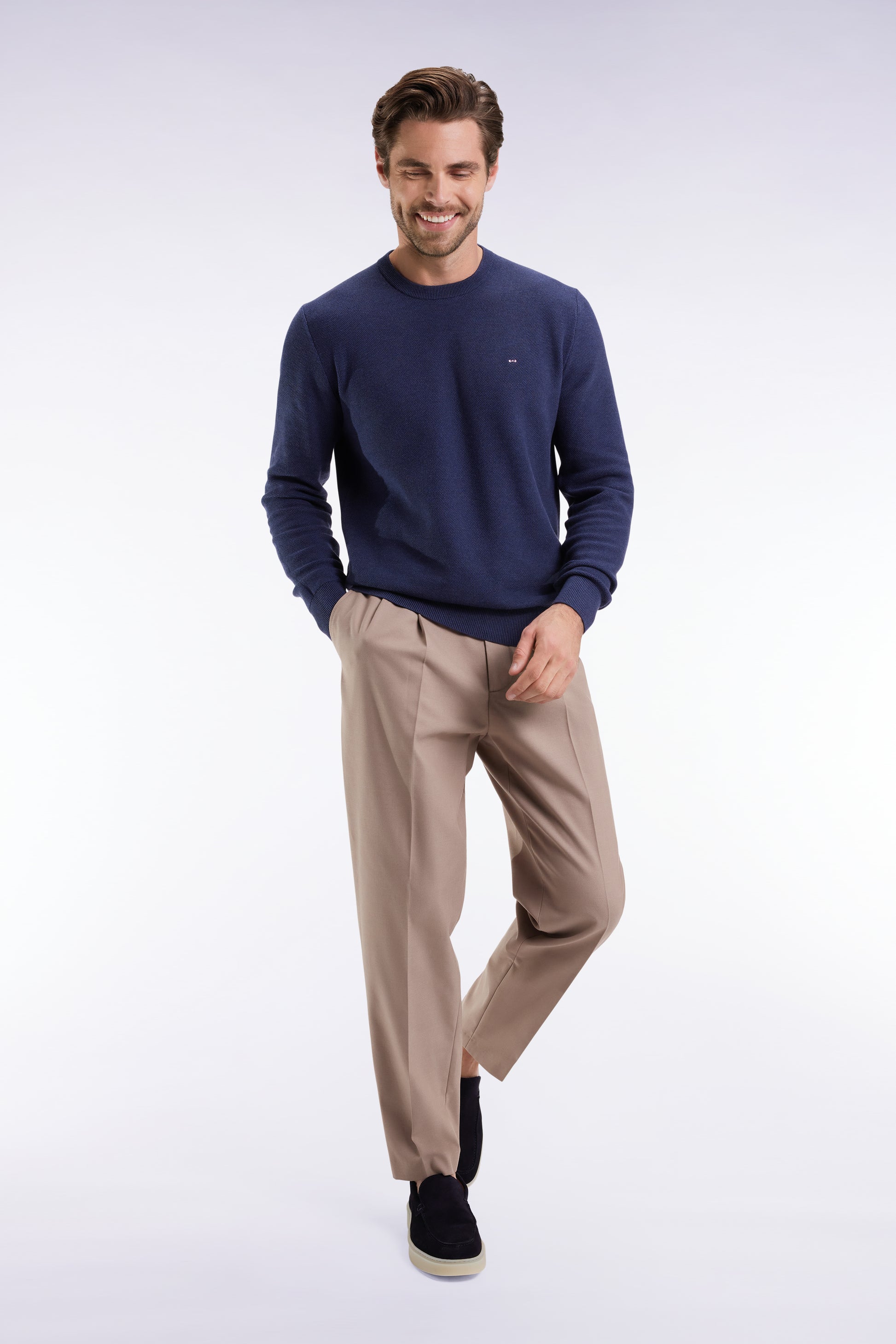 Pull col rond en coton nid d'abeille EDEN PARK