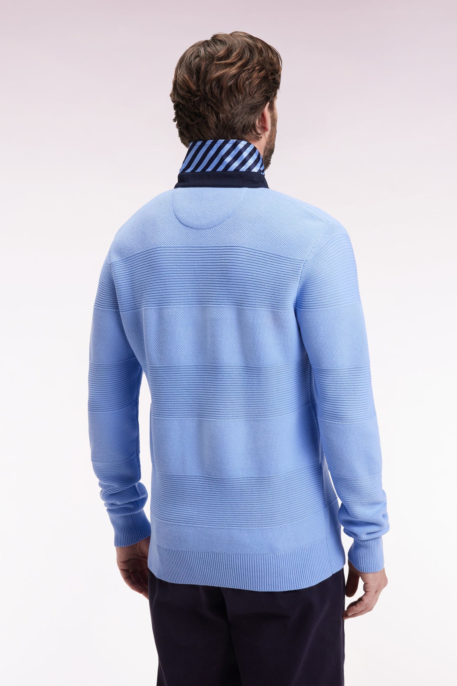 Pull col maillot en coton ciel à effet de rayure EDEN PARK