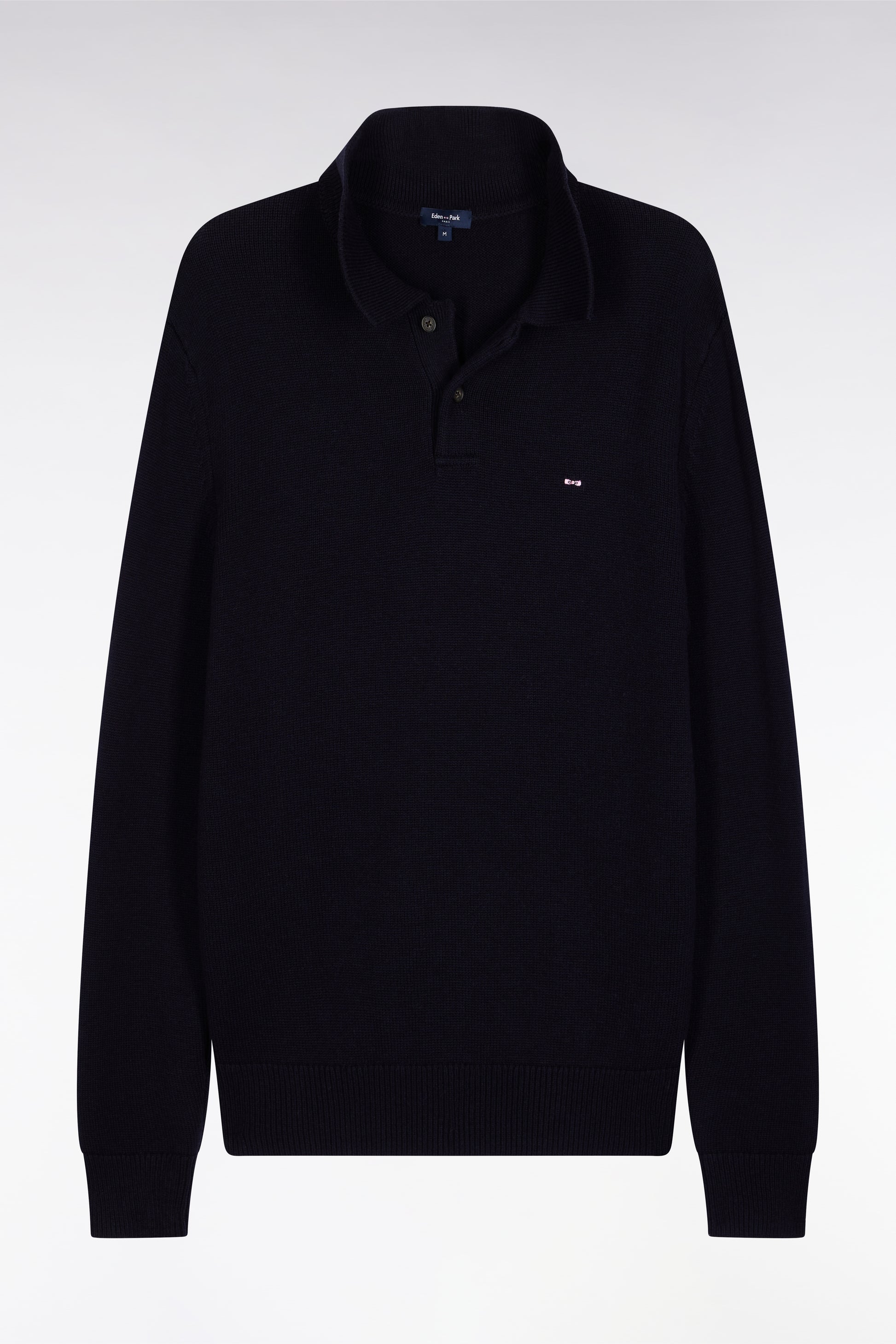 Pull col polo épais en laine et coton marine EDEN PARK