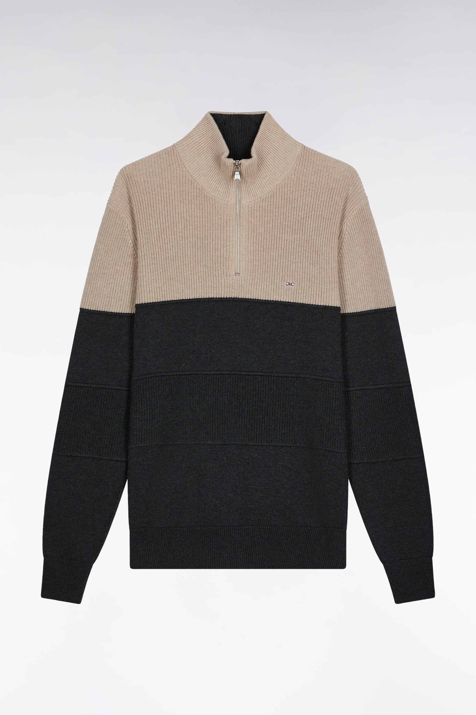 Pull col camionneur en coton gris à effet de rayure EDEN PARK