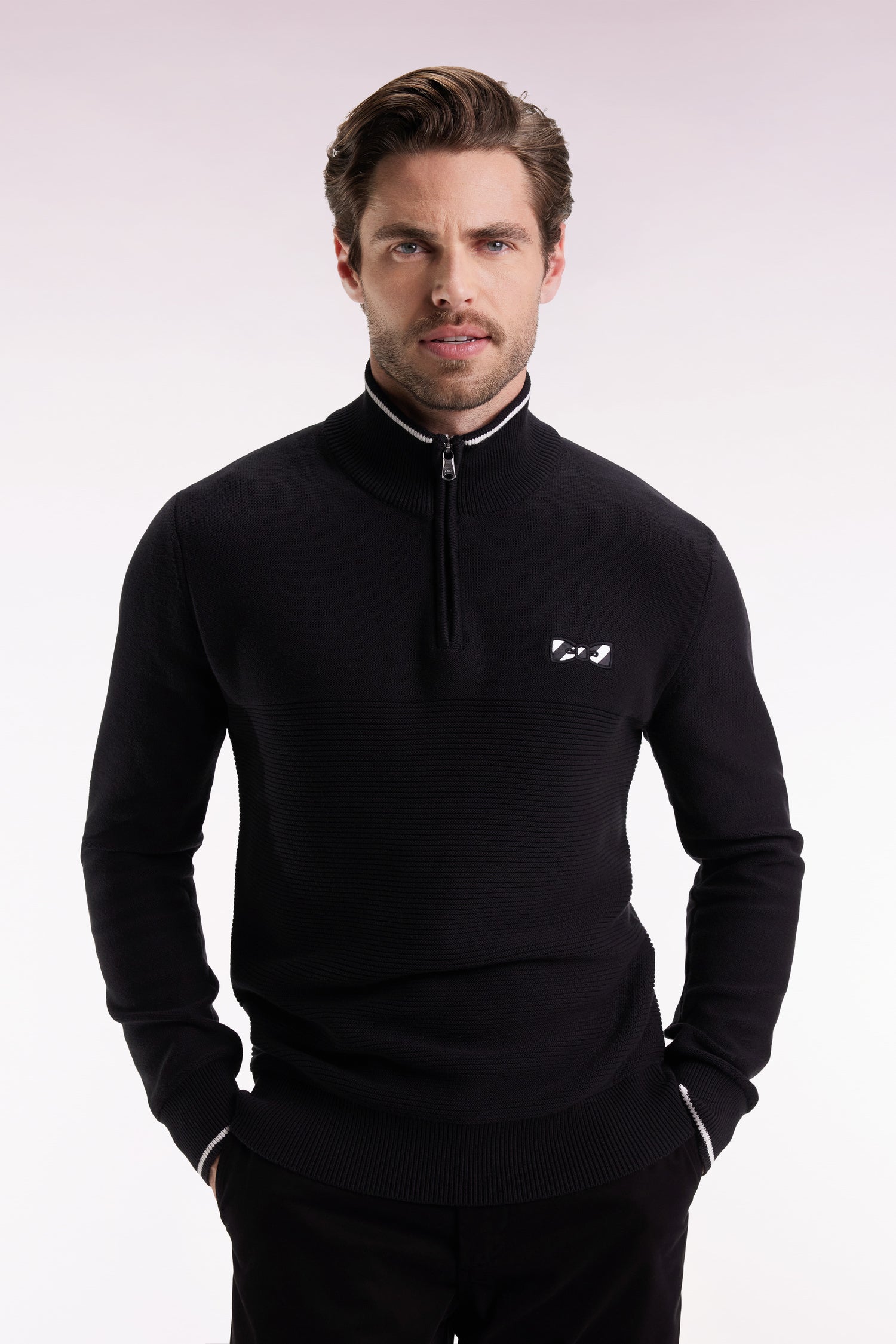 Pull col camionneur en coton noir nœud papillon EDEN PARK