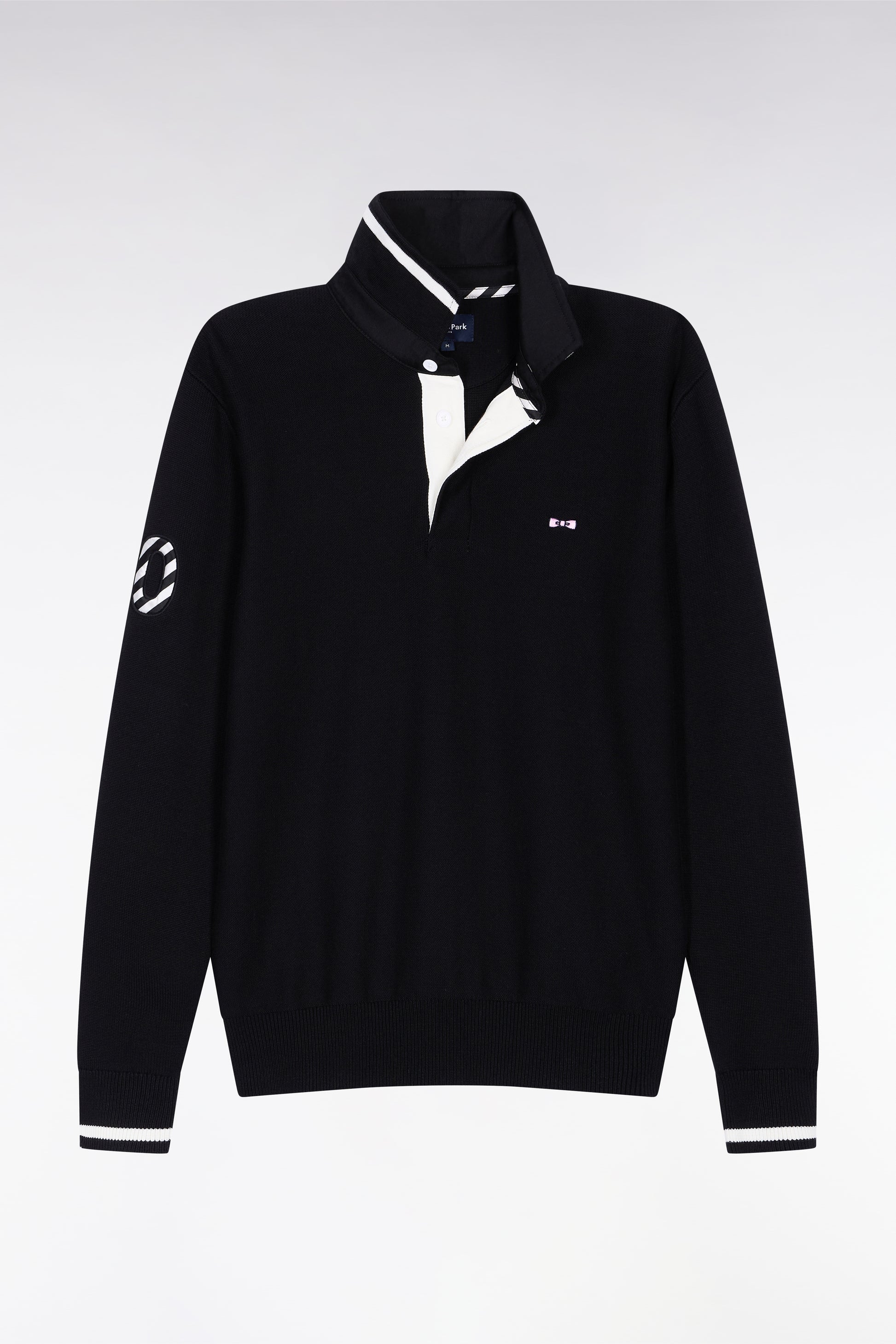 Pull col maillot en coton noir broderie 10 EDEN PARK