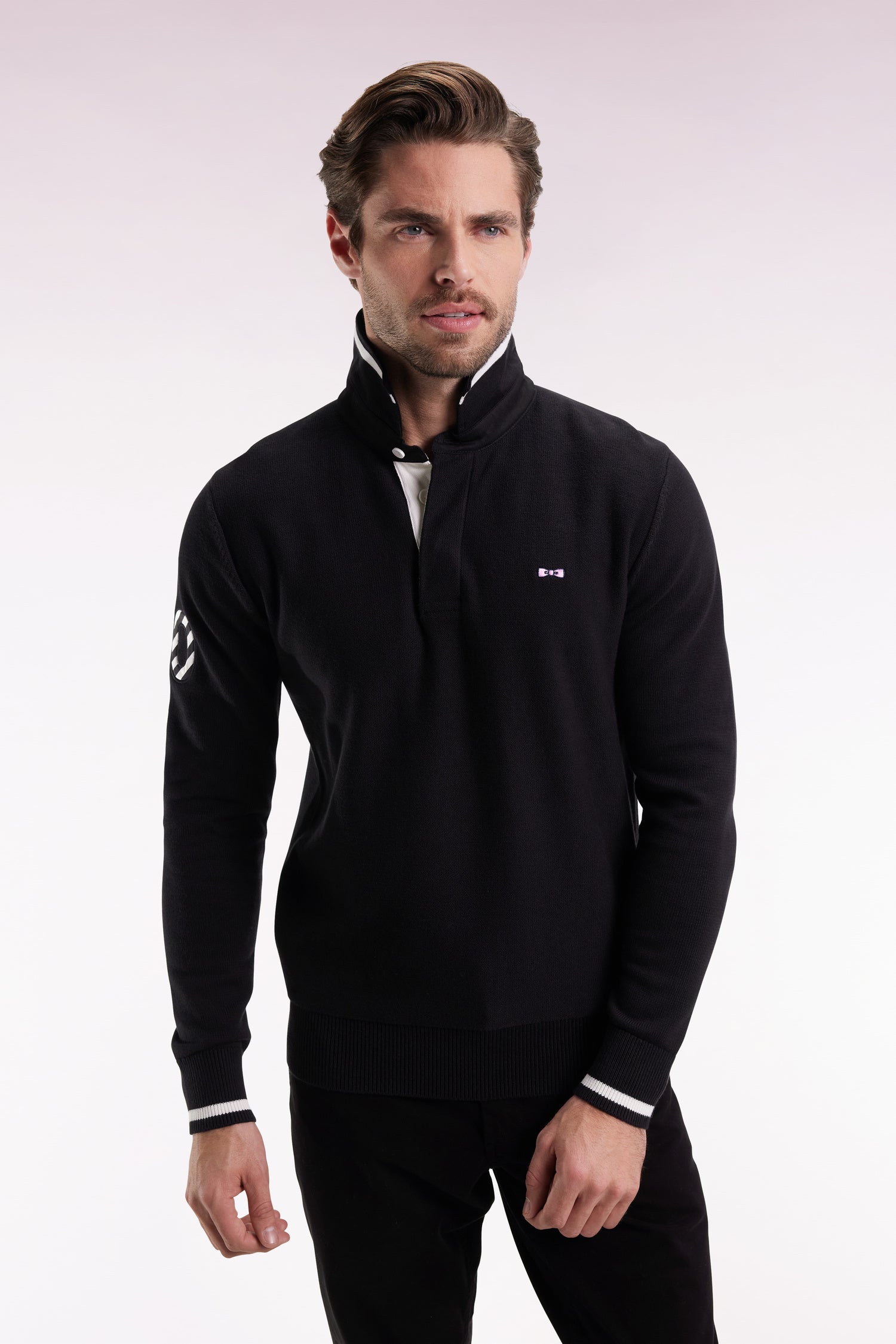 Pull col maillot en coton noir broderie 10 EDEN PARK