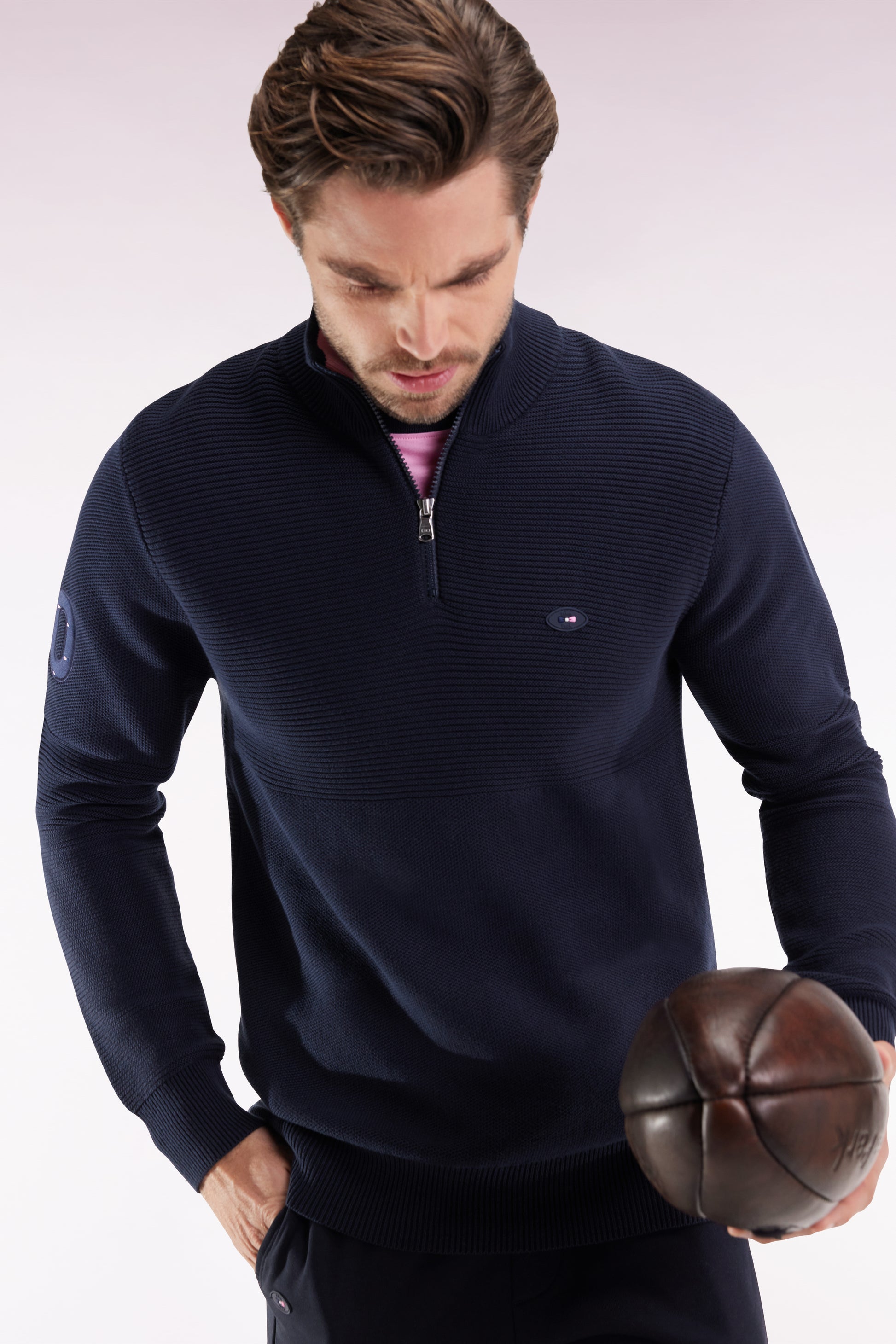 Pull col camionneur XV de France en coton marine EDEN PARK