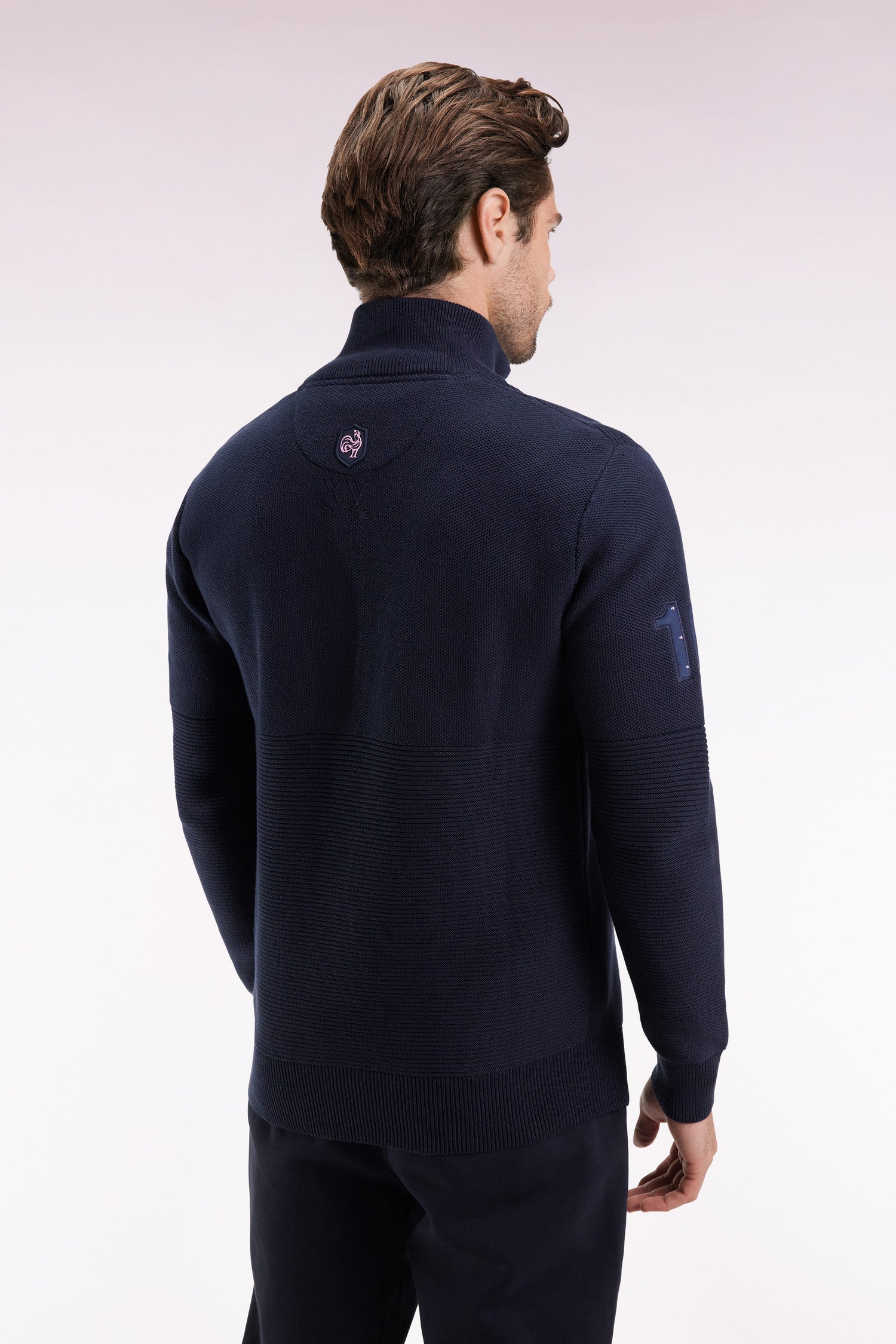 Pull col camionneur XV de France en coton marine EDEN PARK