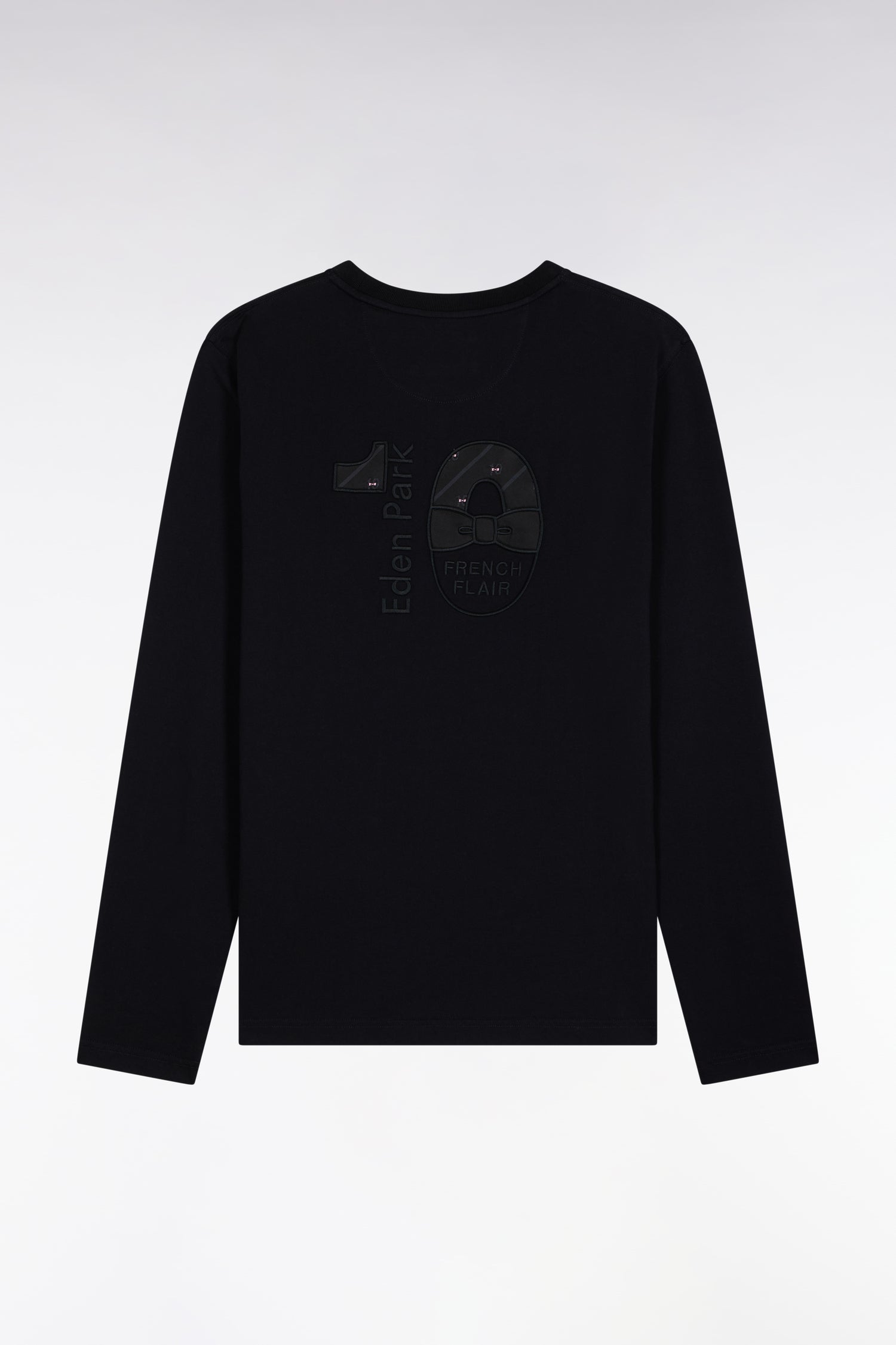 T-shirt col rond à manches longues en coton noir EDEN PARK