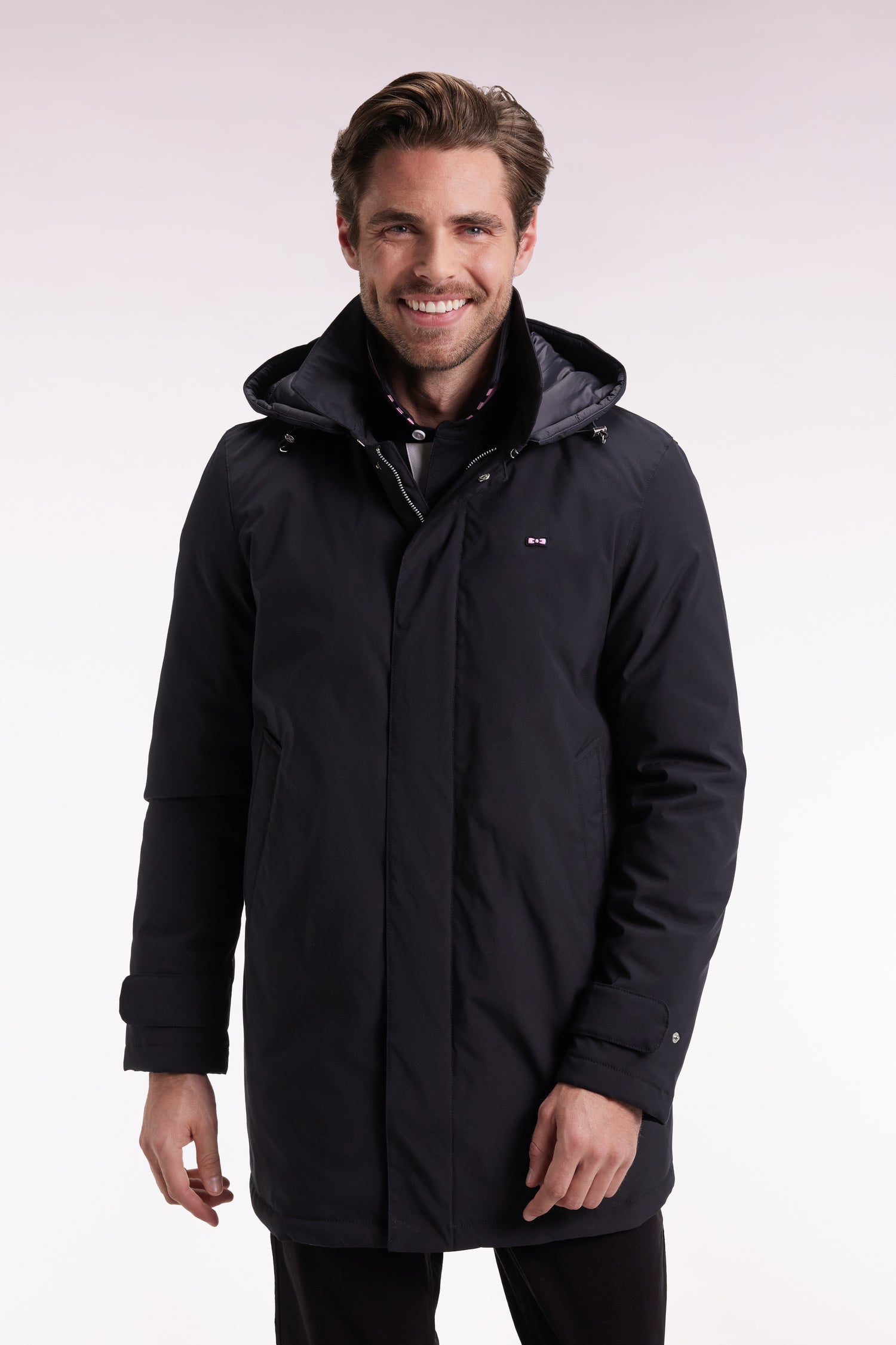 Imperméable long en nylon noir à capuche amovible EDEN PARK