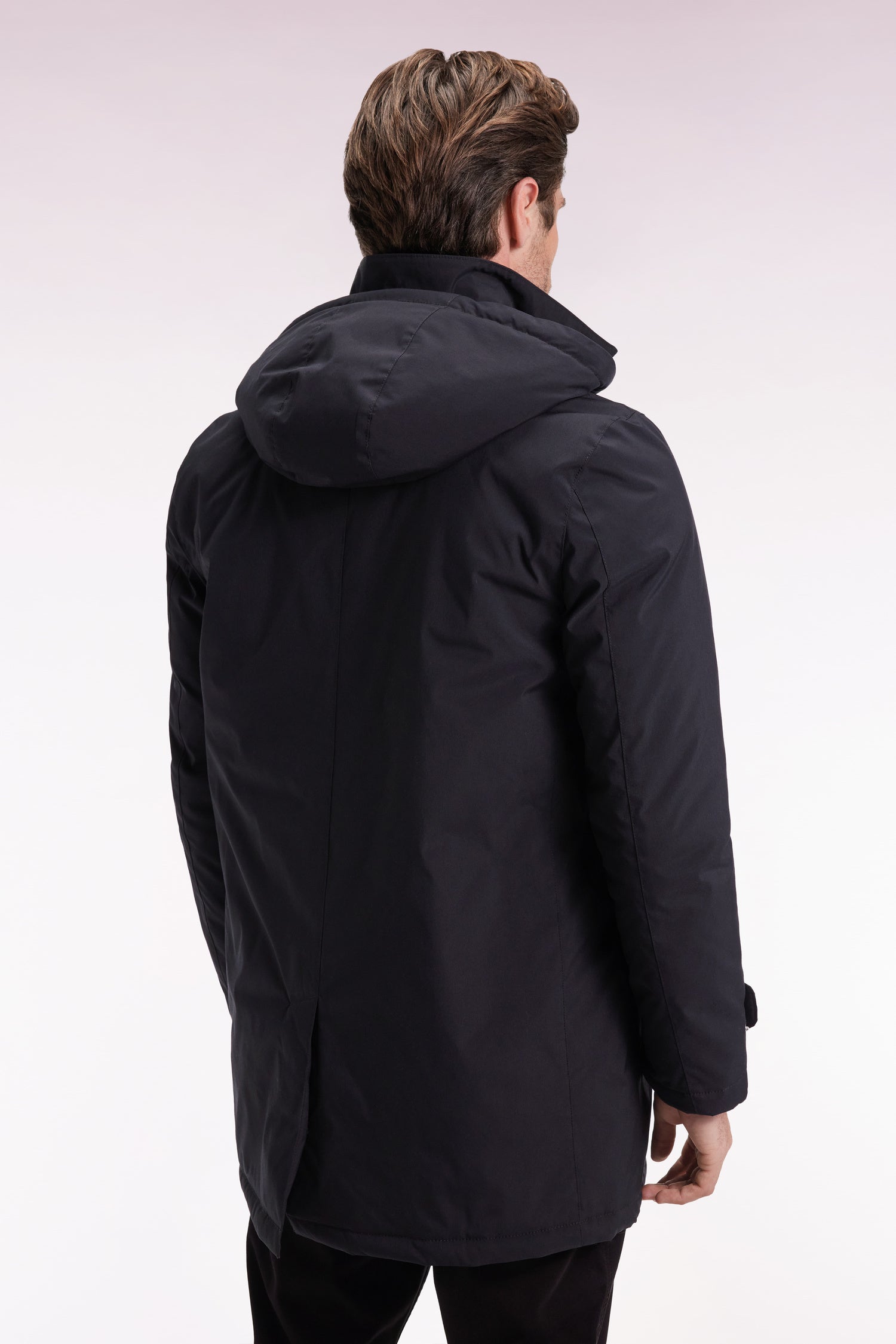 Imperméable long en nylon noir à capuche amovible EDEN PARK