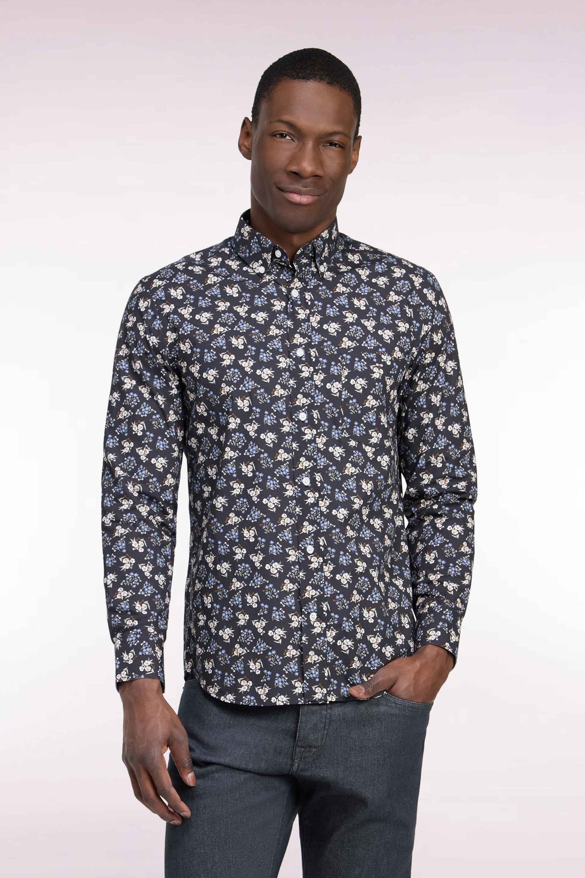 Chemise marine à micromotifs fleurs Eden Park