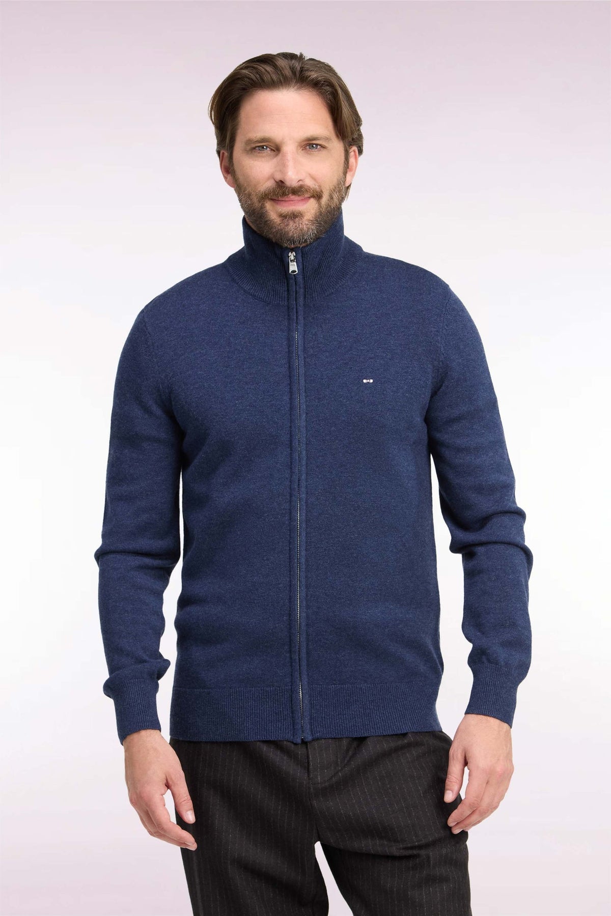 Cardigan col montant zippé bleu Eden Park