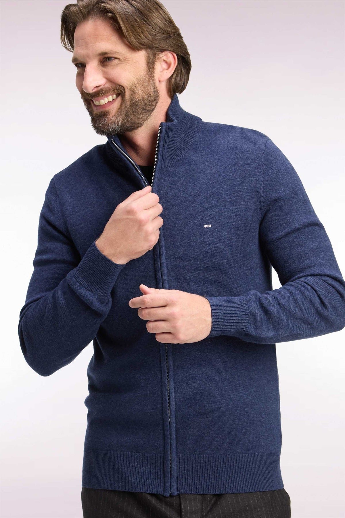 Cardigan col montant zippé bleu Eden Park