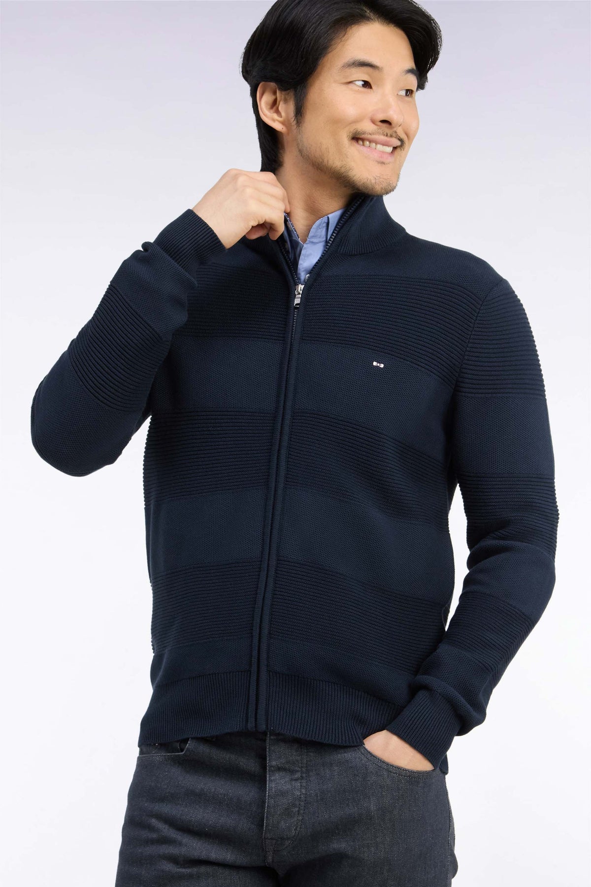 Cardigan zipper en jersey & effet rayures ton sur ton Eden Park