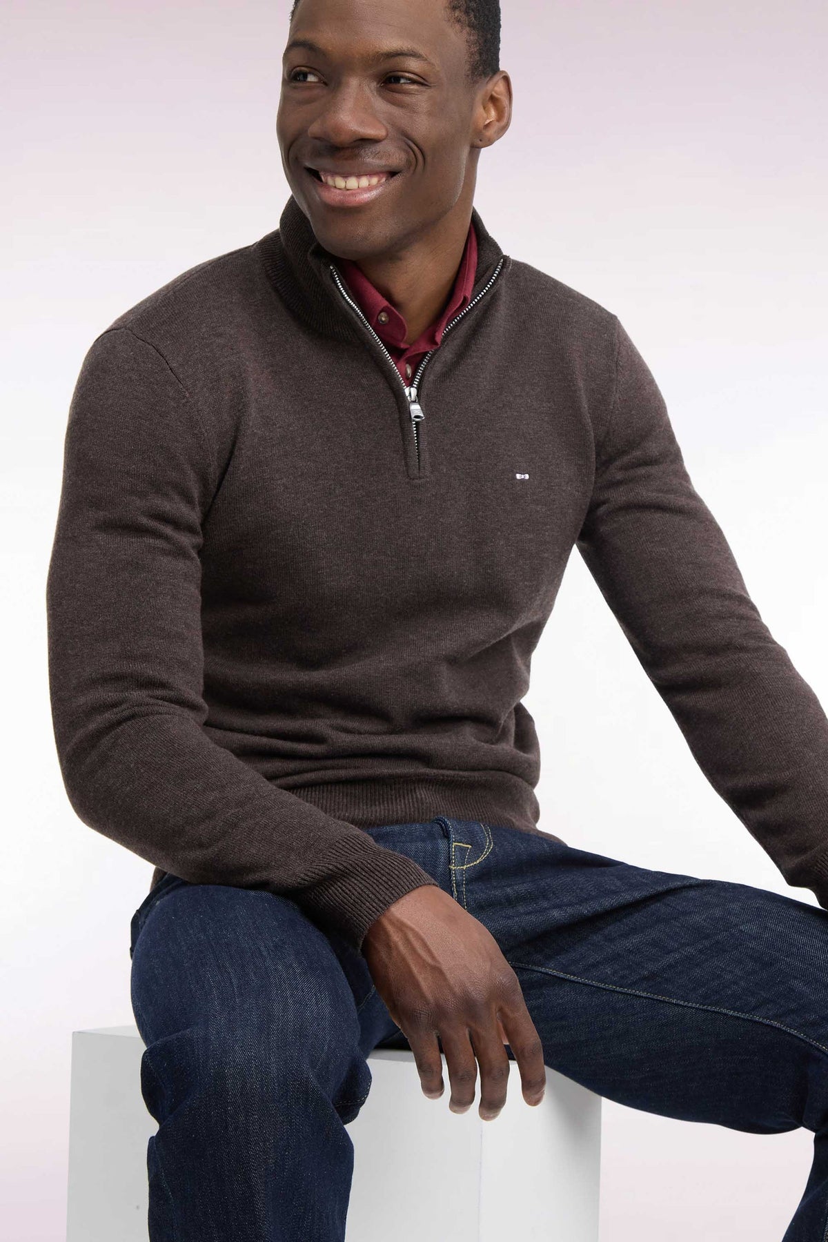 Pull col camionneur en laine et coton marron Eden Park