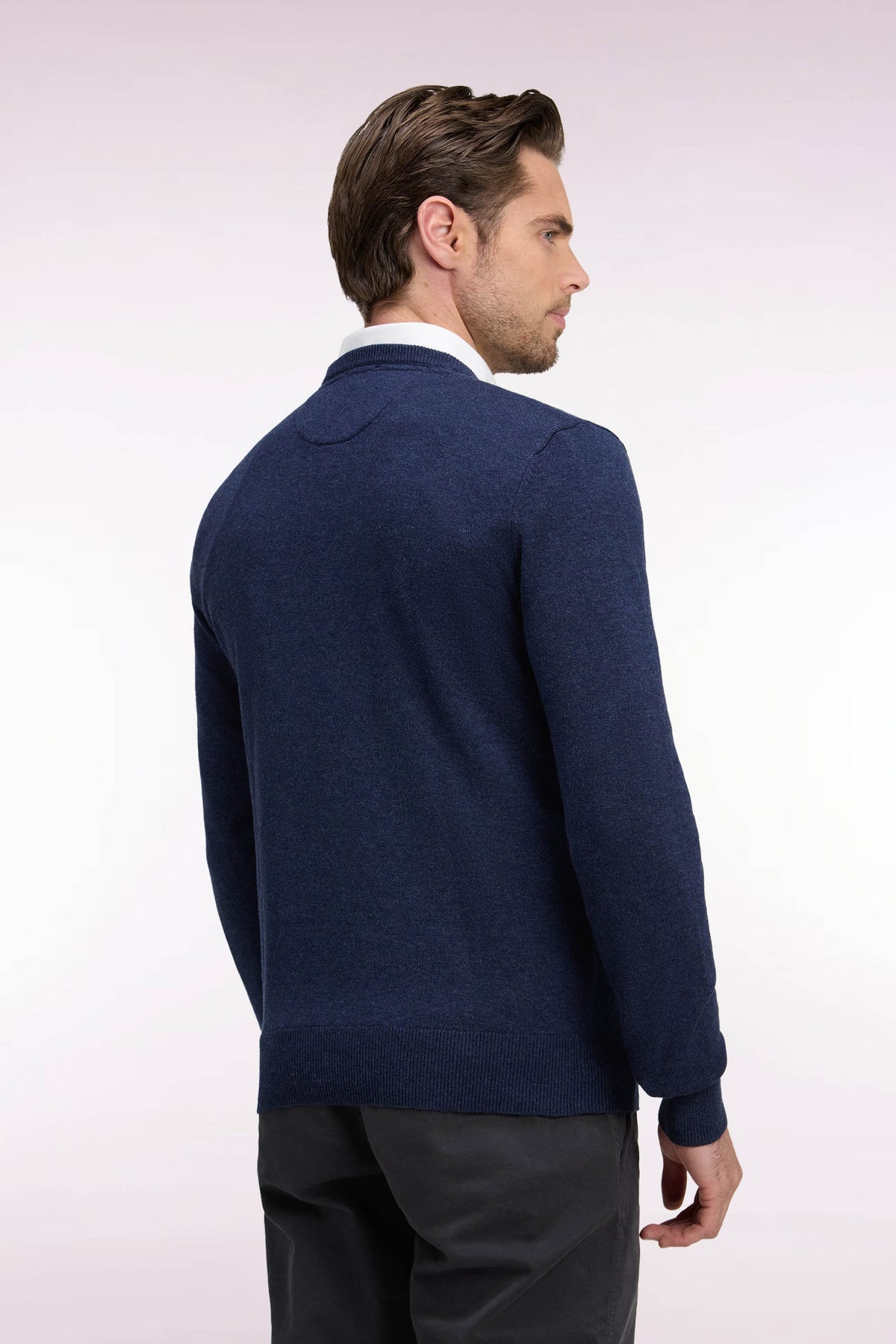 Pull col V en jersey bleu laine & coton Eden Park