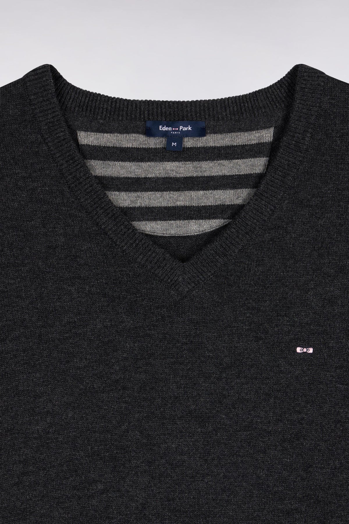 Pull col V anthracite en jersey laine & coton Eden Park