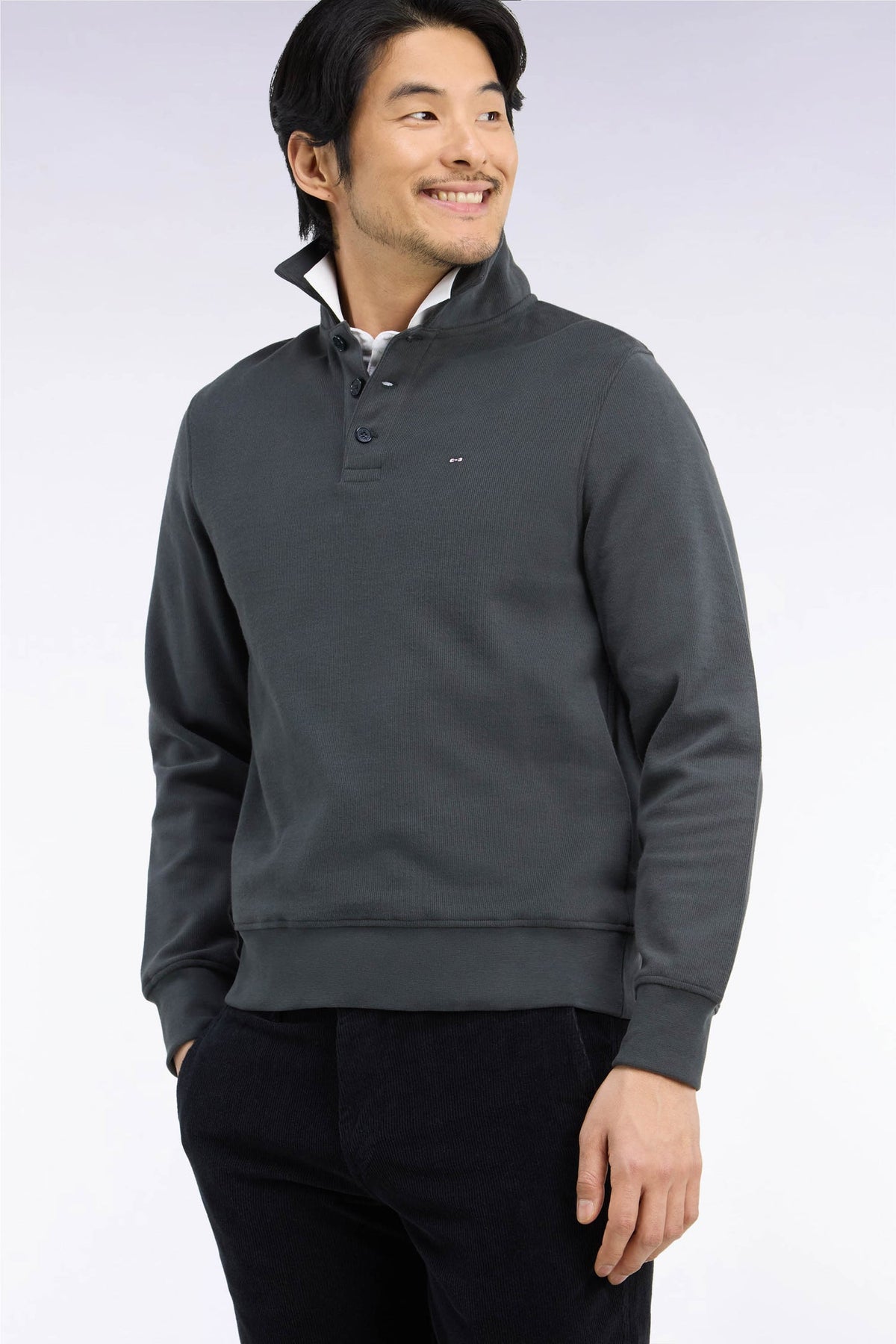 Sweat shirt à col polo en molleton coton Eden Park