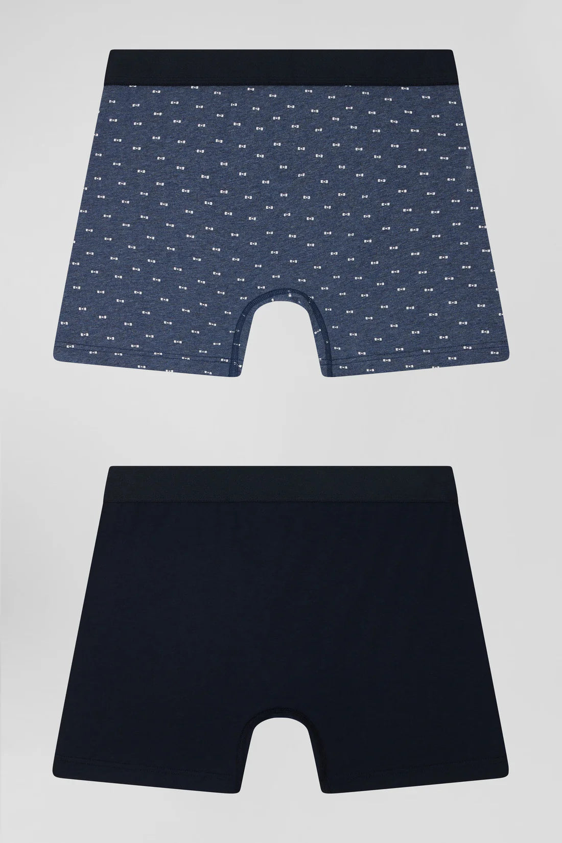 Lot de 2 boxers en coton stretch uni et micro-motifs bleu foncé EDEN PARK