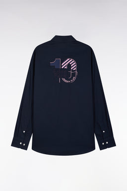 Chemise en coton pinpoint marine broderie 10 dos EDEN PARK