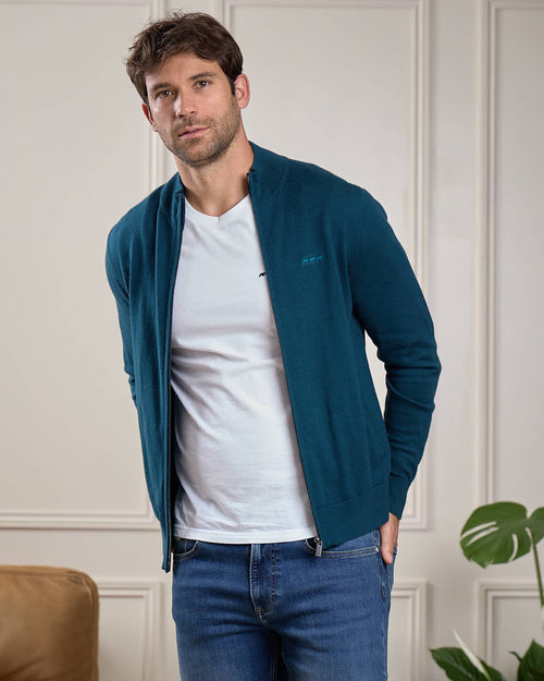Gilet zippé col camionneur en coton et cachemire Mise au Green