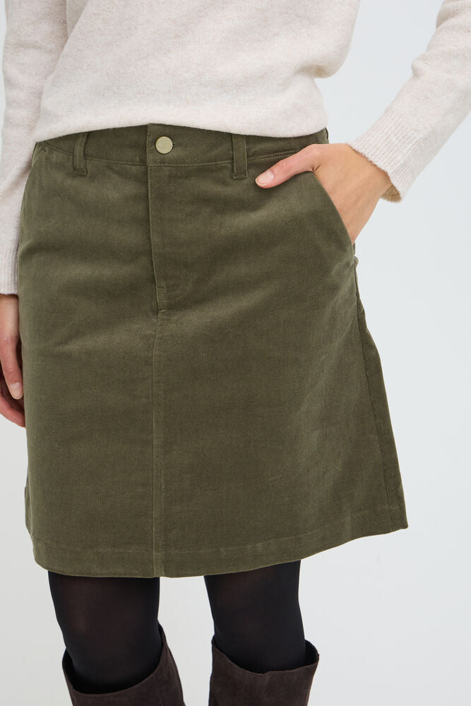 Jupe courte en velours côtelé kaki Fransa