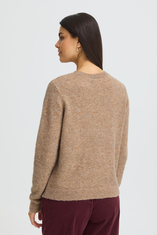 Pull beige chiné beige à col rond Fransa