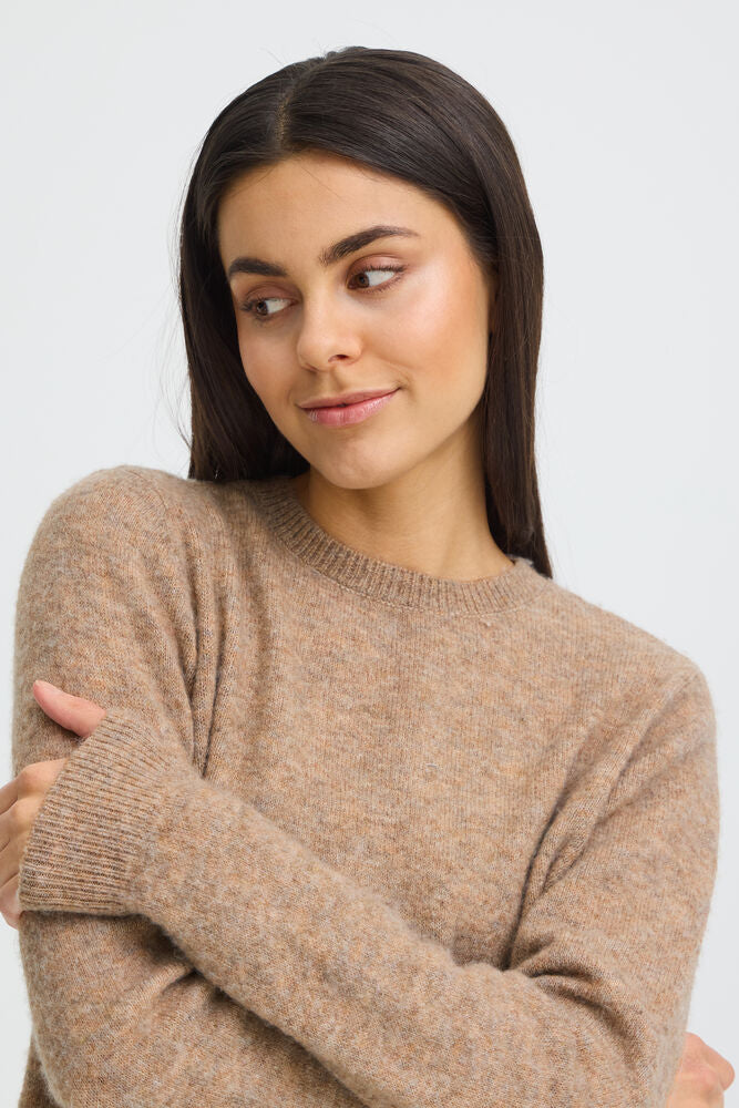 Pull beige chiné beige à col rond Fransa