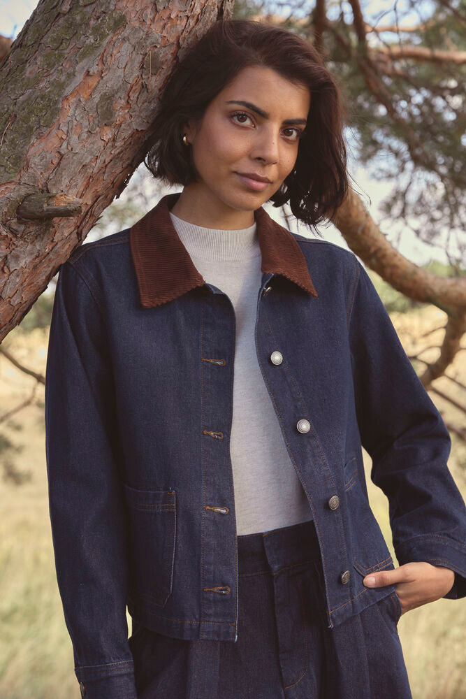 Veste jean à col velours Fransa