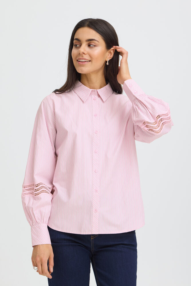 Chemisier rayé à détails de dentelle rose Fransa