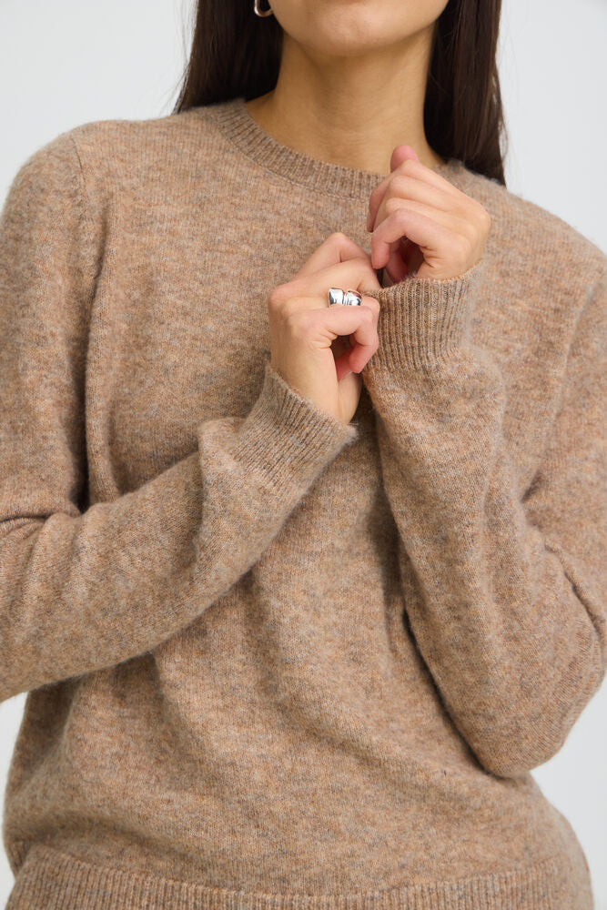 Pull beige chiné beige à col rond Fransa