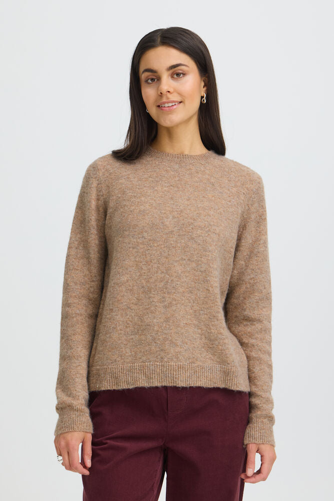 Pull beige chiné beige à col rond Fransa